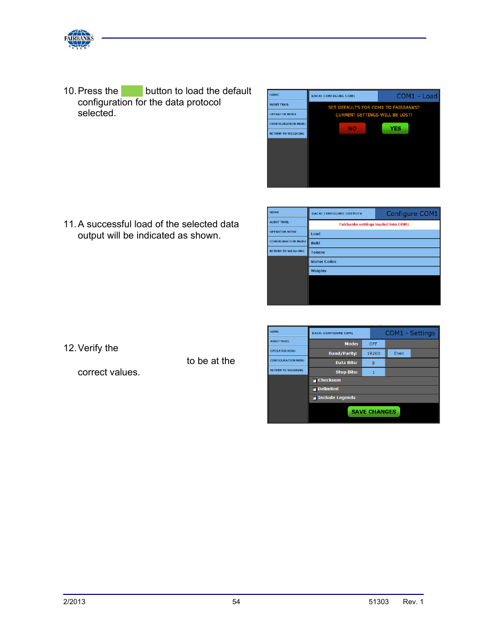 Method 1, continued, Configuration baud, parity, stop bits | Fairbanks FB2550 DAT SERIES DRIVER ACCESS TERMINAL User Manual | Page 54 / 159