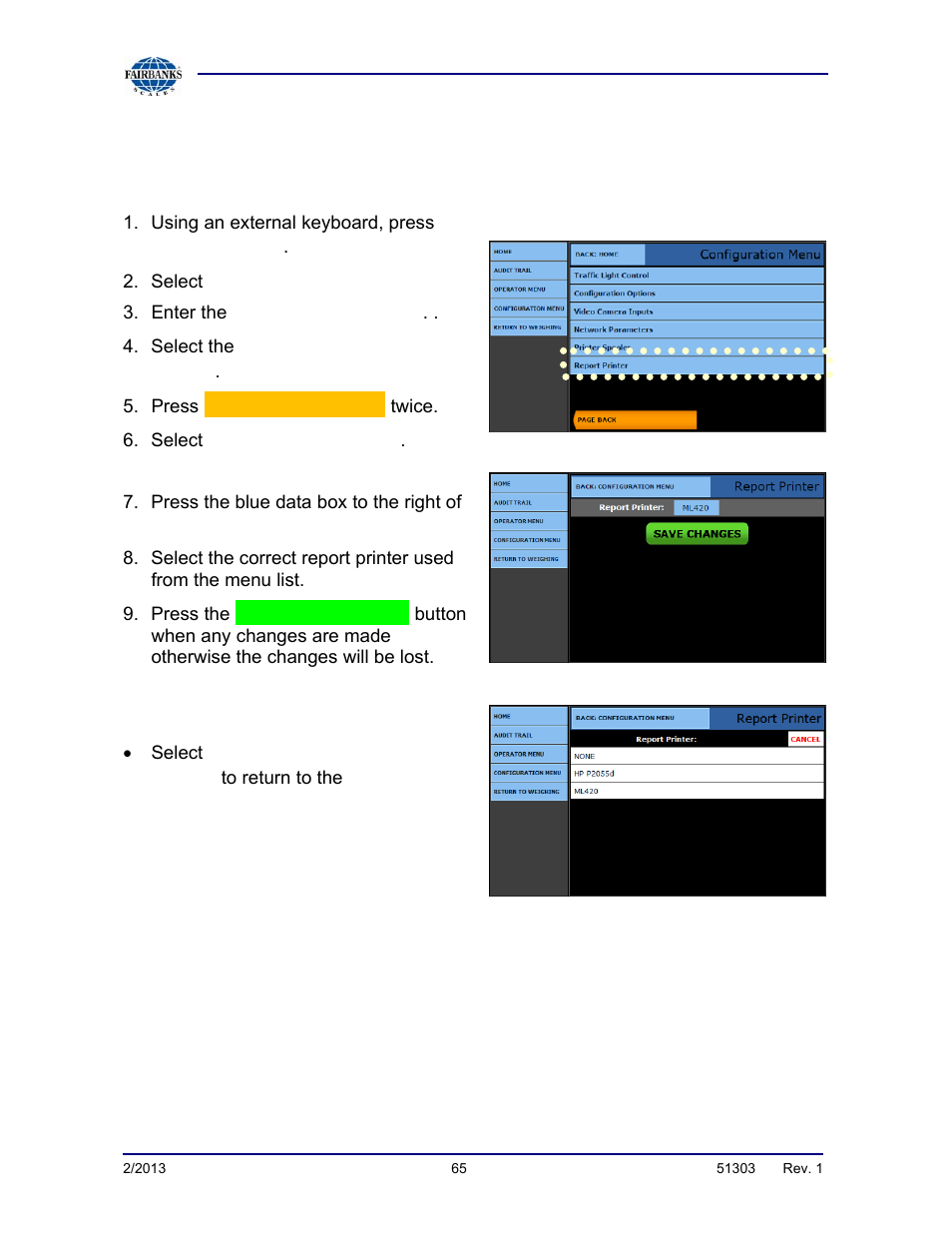 Report printer configuration | Fairbanks FB2550 DAT SERIES DRIVER ACCESS TERMINAL User Manual | Page 65 / 159
