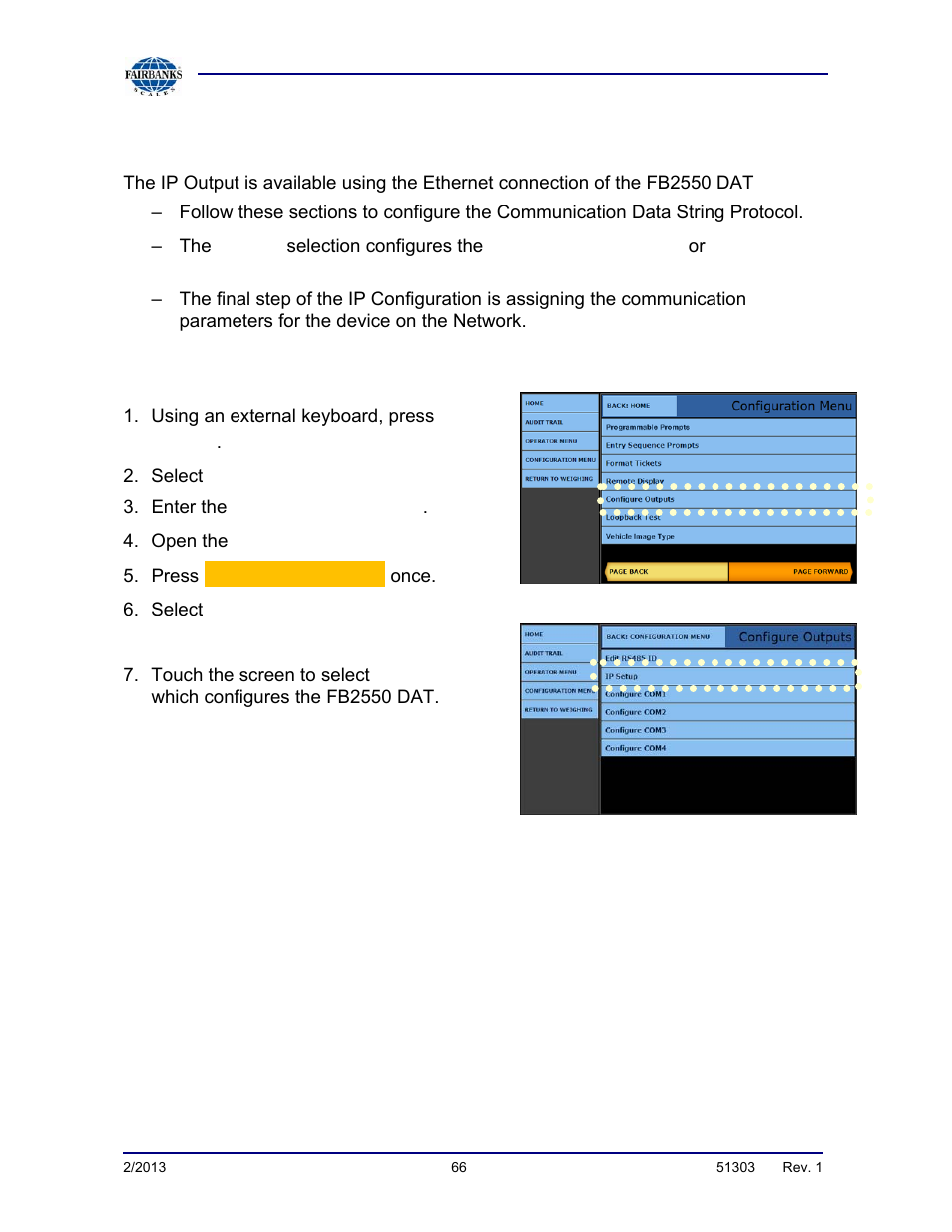 Ip output configuration | Fairbanks FB2550 DAT SERIES DRIVER ACCESS TERMINAL User Manual | Page 66 / 159