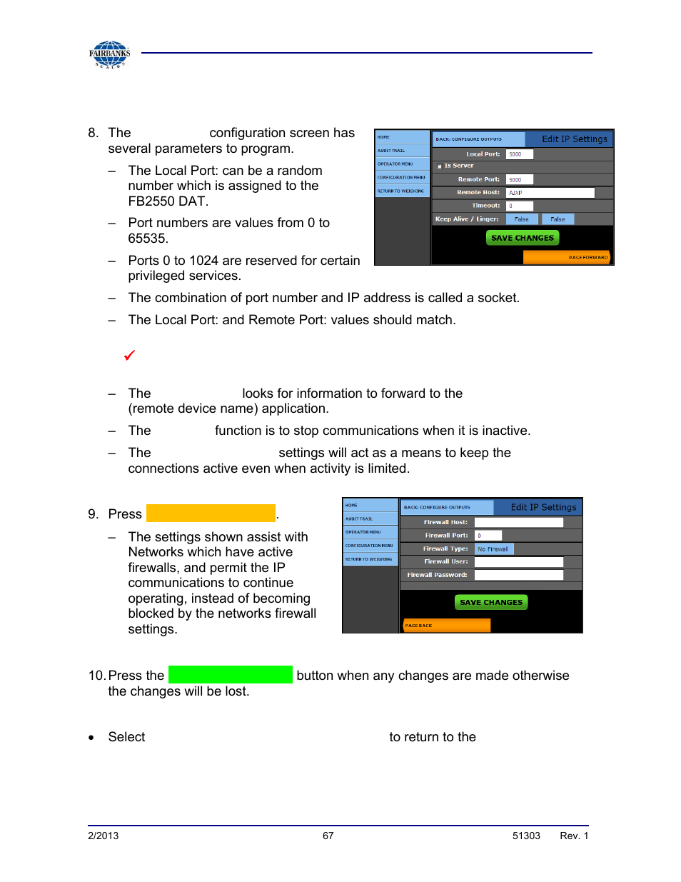 Ip output configuration, continued | Fairbanks FB2550 DAT SERIES DRIVER ACCESS TERMINAL User Manual | Page 67 / 159