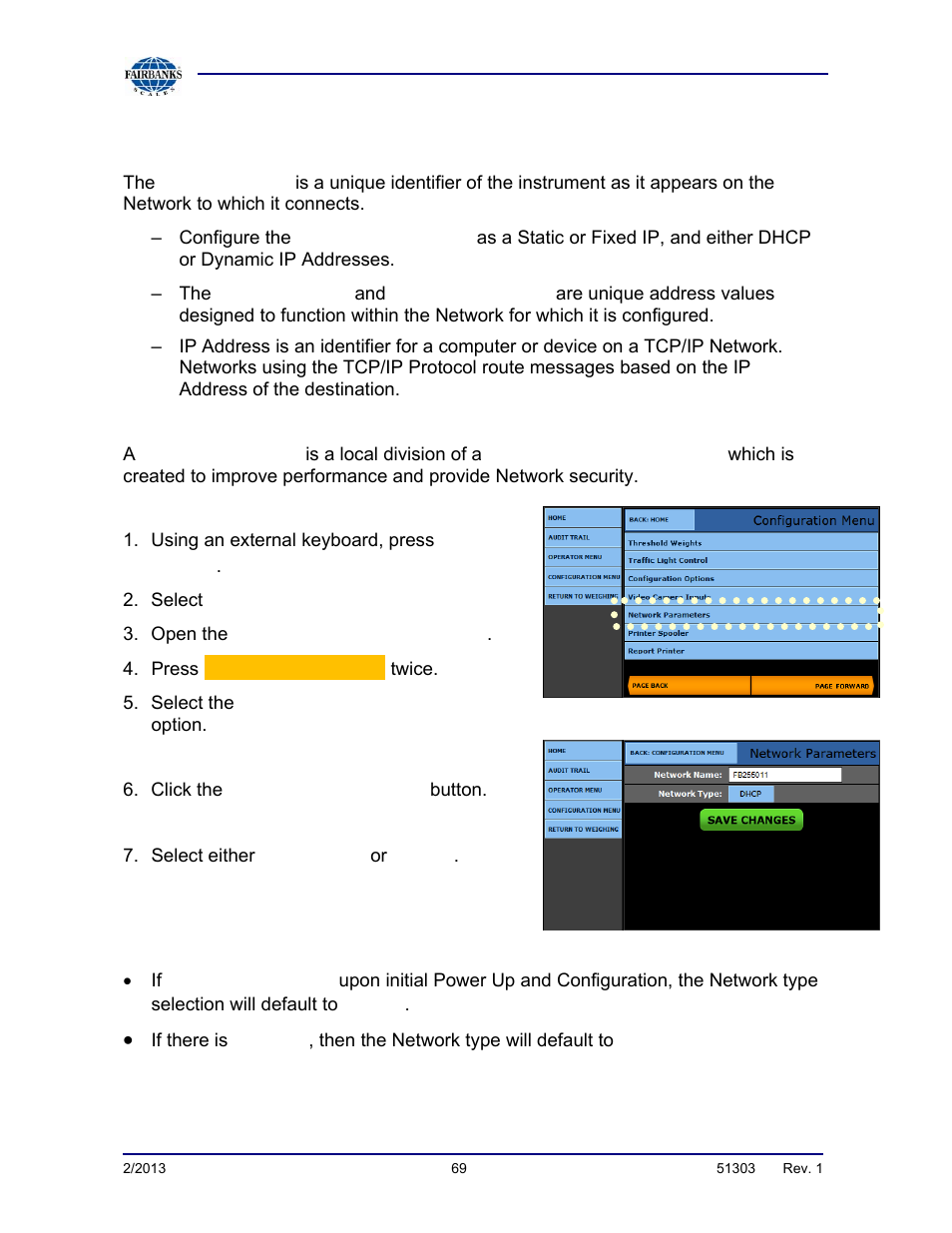 Network parameters configuration | Fairbanks FB2550 DAT SERIES DRIVER ACCESS TERMINAL User Manual | Page 69 / 159