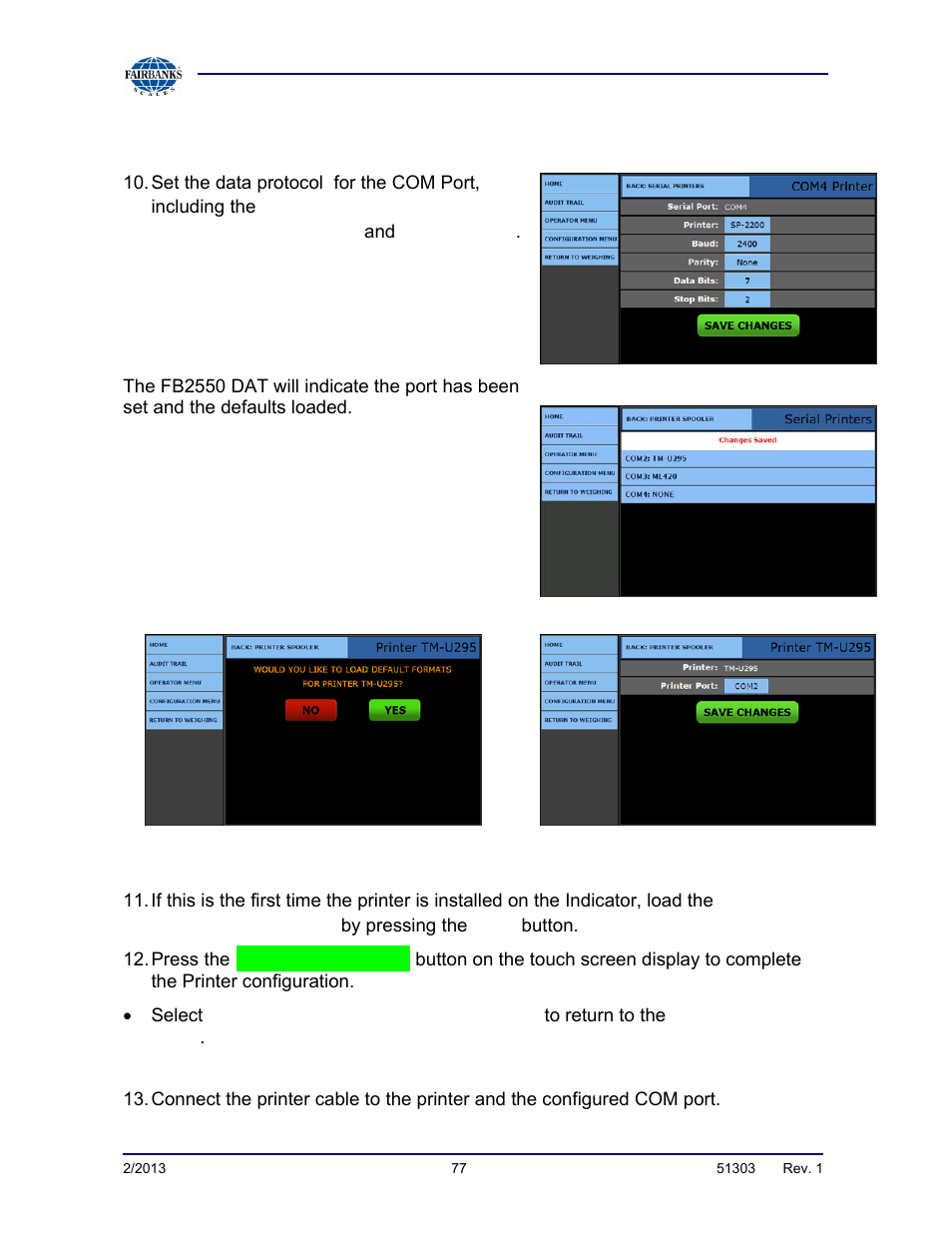 Programming the printer, continued | Fairbanks FB2550 DAT SERIES DRIVER ACCESS TERMINAL User Manual | Page 77 / 159