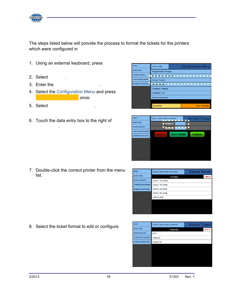 Format tickets | Fairbanks FB2550 DAT SERIES DRIVER ACCESS TERMINAL User Manual | Page 78 / 159