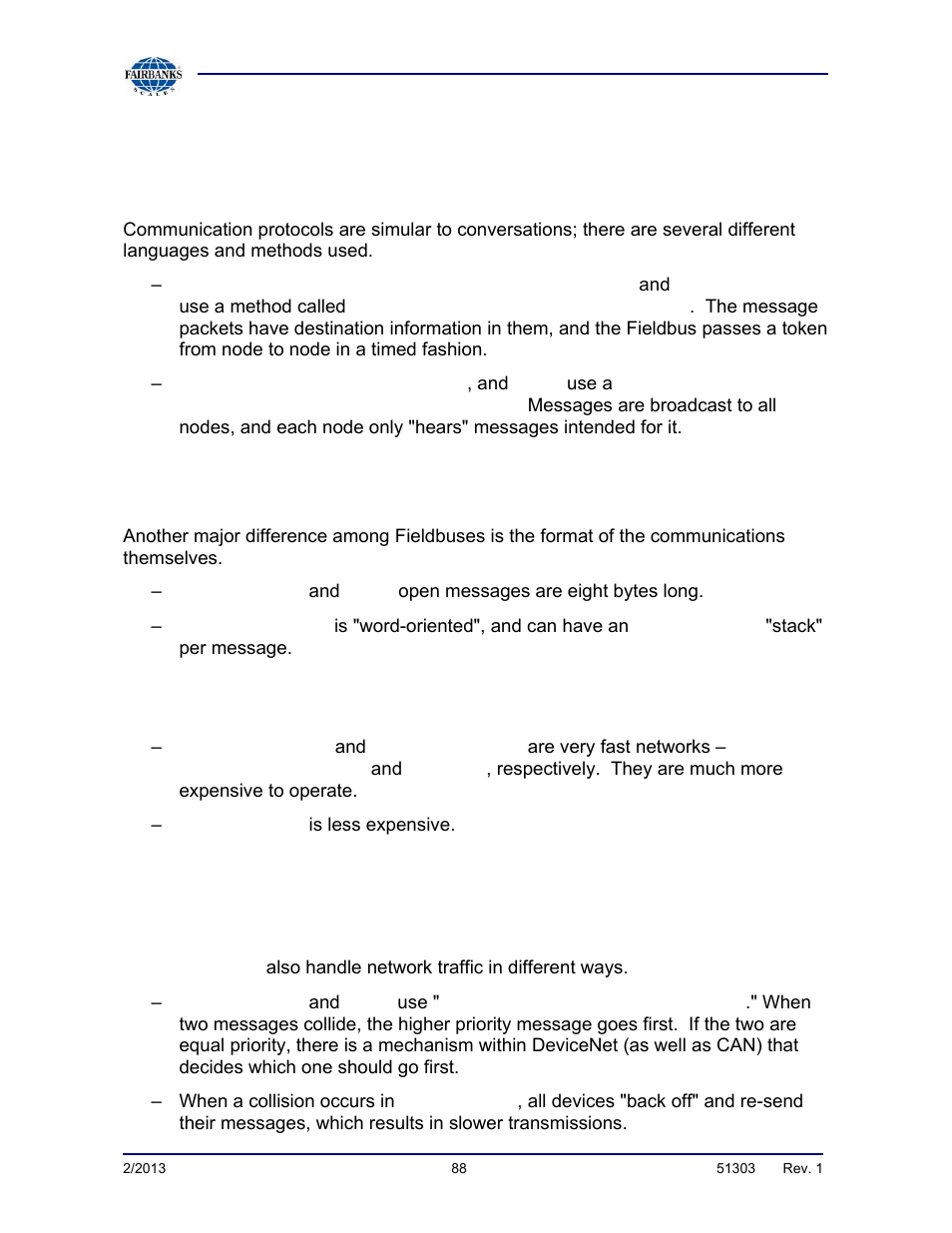 Fieldbus protocols and formats, Transmission methods, Communication format | Handling network traffic | Fairbanks FB2550 DAT SERIES DRIVER ACCESS TERMINAL User Manual | Page 88 / 159