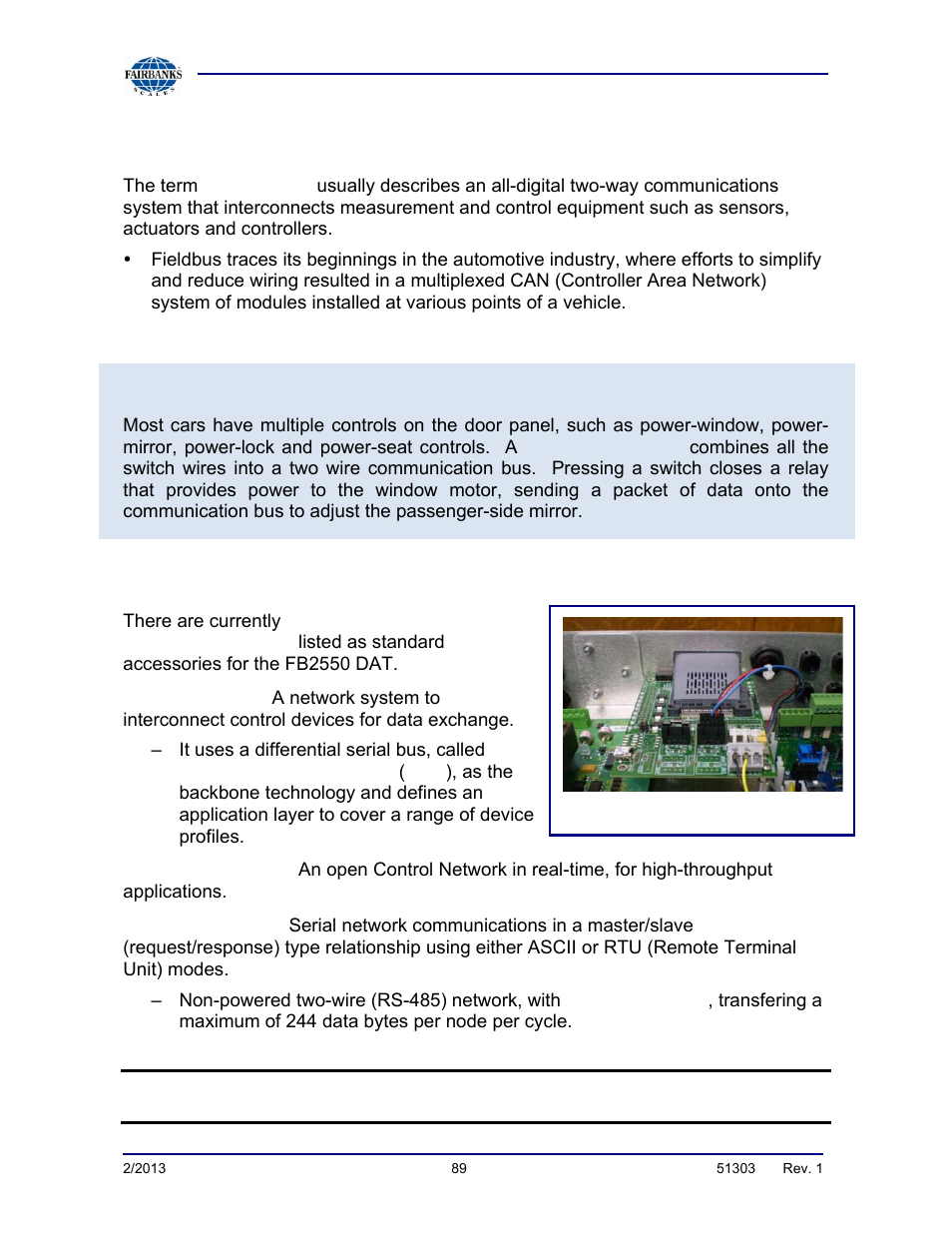 Fieldbus connections, Overview of terms | Fairbanks FB2550 DAT SERIES DRIVER ACCESS TERMINAL User Manual | Page 89 / 159