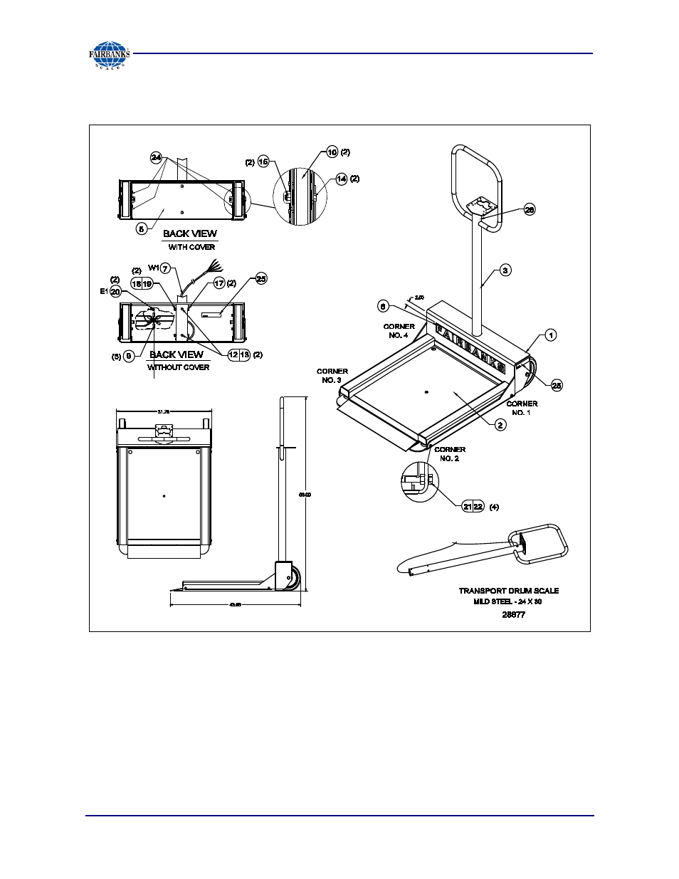 24” x 30” mild steel parts diagram (p/n 28877) | Fairbanks Aegis Transport Scale User Manual | Page 25 / 32