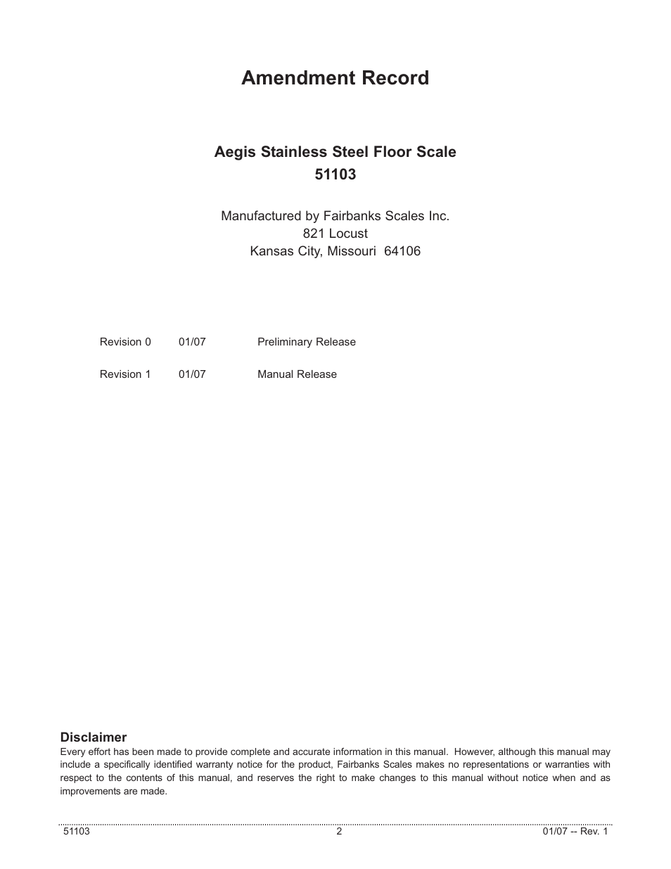 Amendment record | Fairbanks Aegis Industrial Stainless User Manual | Page 2 / 26