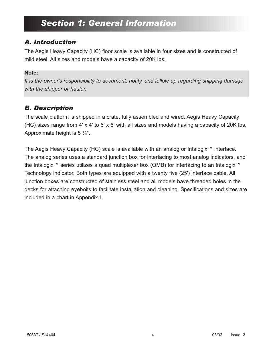 6hfwlrq*hqhudo,qirupdwlrq | Fairbanks Aegis Heavy Capacity PLF-6200-HQ Series User Manual | Page 4 / 18