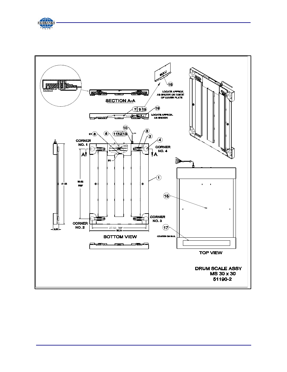 30 x 30 mild steel parts diagram (p/n 28374) | Fairbanks Aegis Drum Scales User Manual | Page 25 / 34