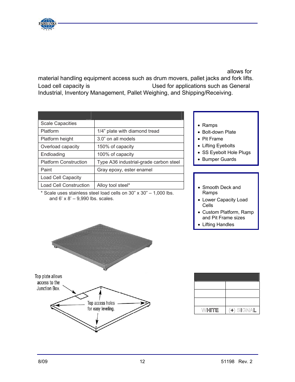 Aegis industrial mild steel floor scale, Description, features and applications | Fairbanks BlueLineFS Scale System User Manual | Page 12 / 24