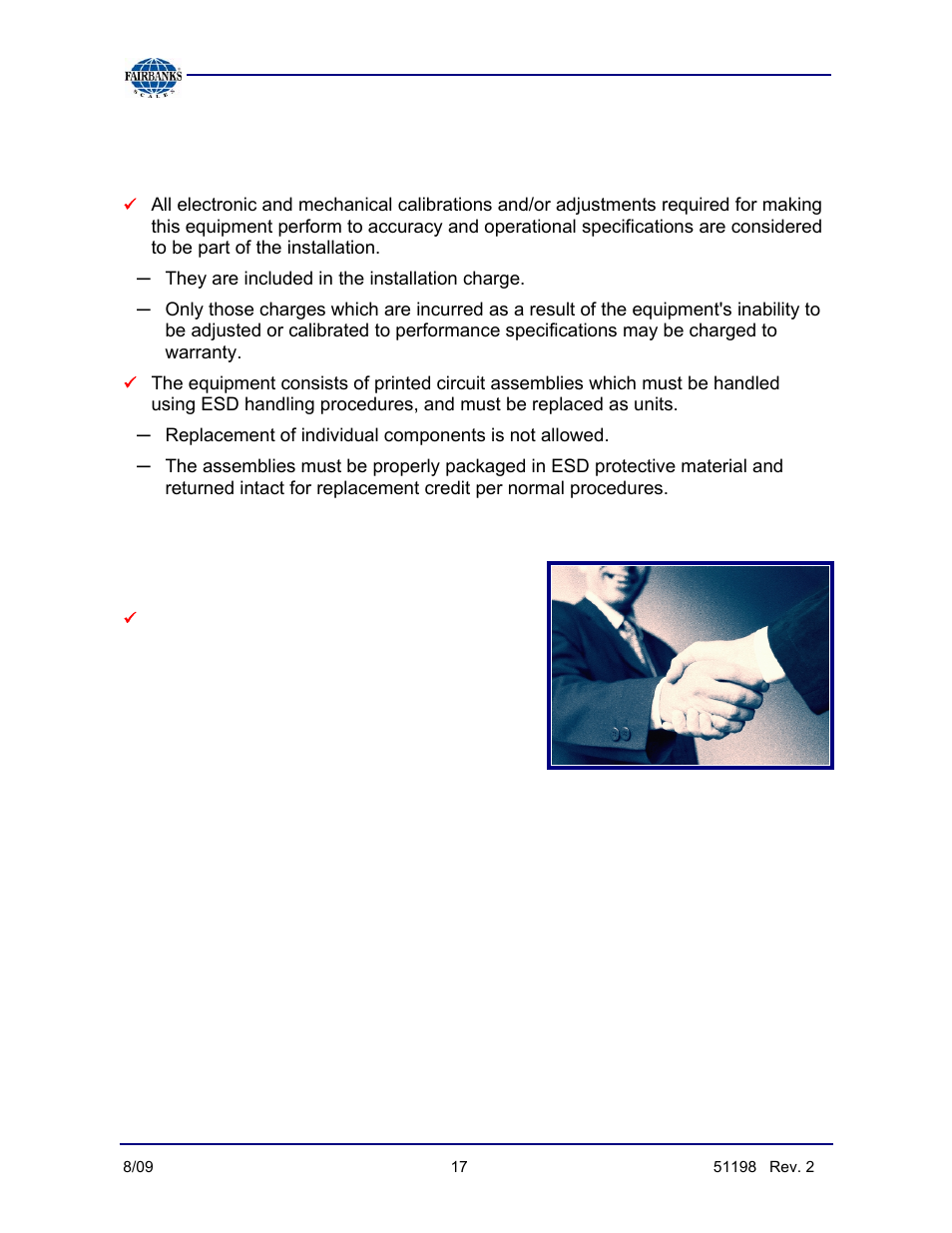 Service technician’s responsibilities, Users’ responsibility | Fairbanks BlueLineFS Scale System User Manual | Page 17 / 24