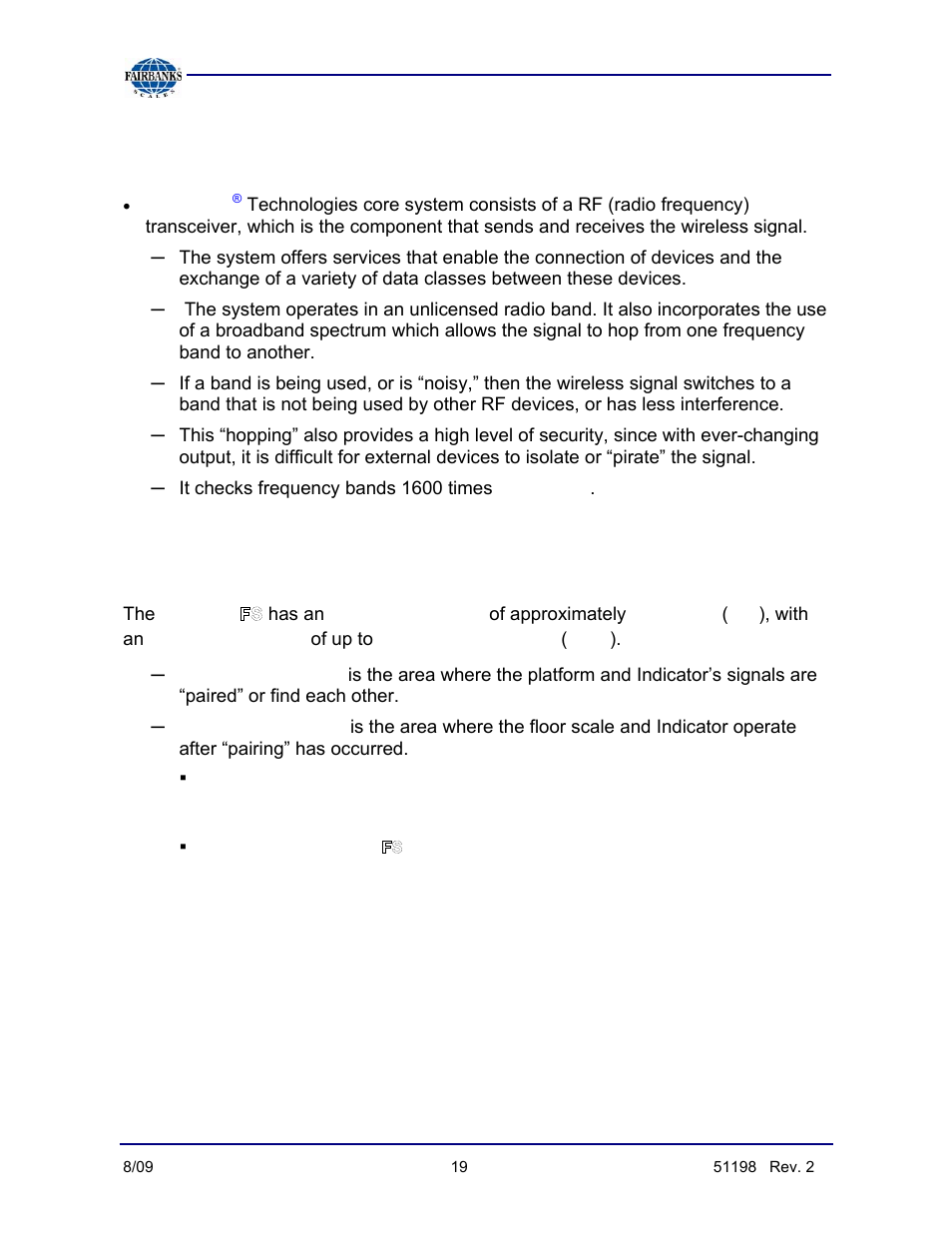 More about bluetooth, Technology, continued, Acquisition and operational transmission ranges | Fairbanks BlueLineFS Scale System User Manual | Page 19 / 24