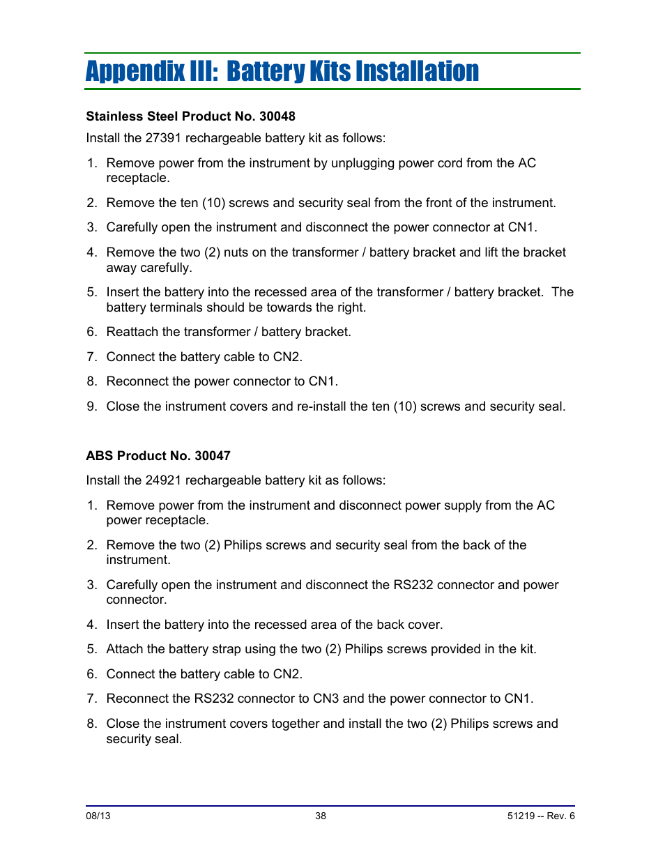 Appendix iii: battery kits installation | Fairbanks FB1100 Series Yellow Jacket FS Package (30047, 30048) User Manual | Page 38 / 70