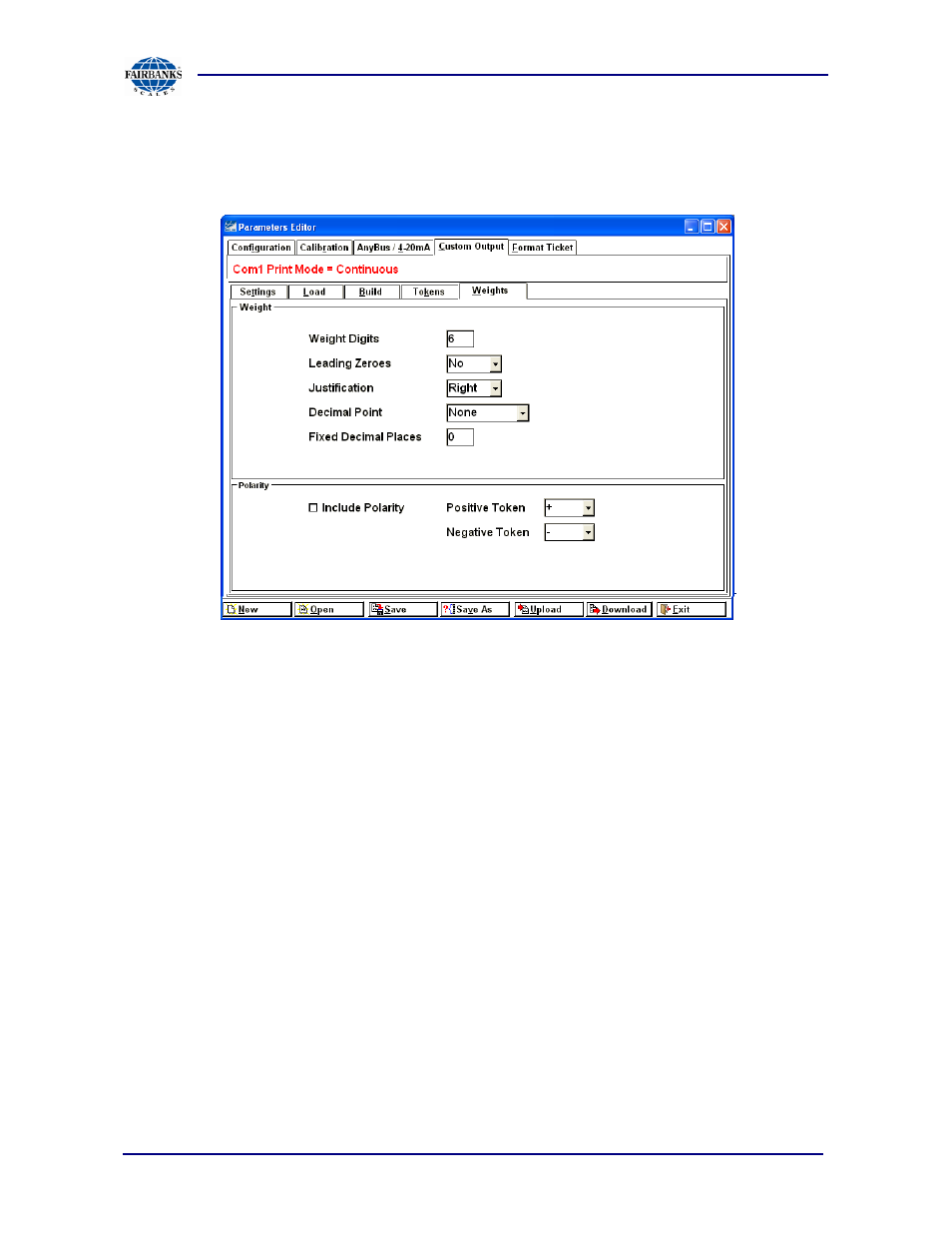 Custom output: weights | Fairbanks PC2250 Utility Software User Manual | Page 52 / 94