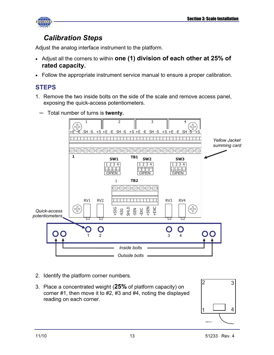 Calibration steps, Steps, Adjust all the corners to within | Fairbanks PC2250 Utility Software User Manual | Page 81 / 94