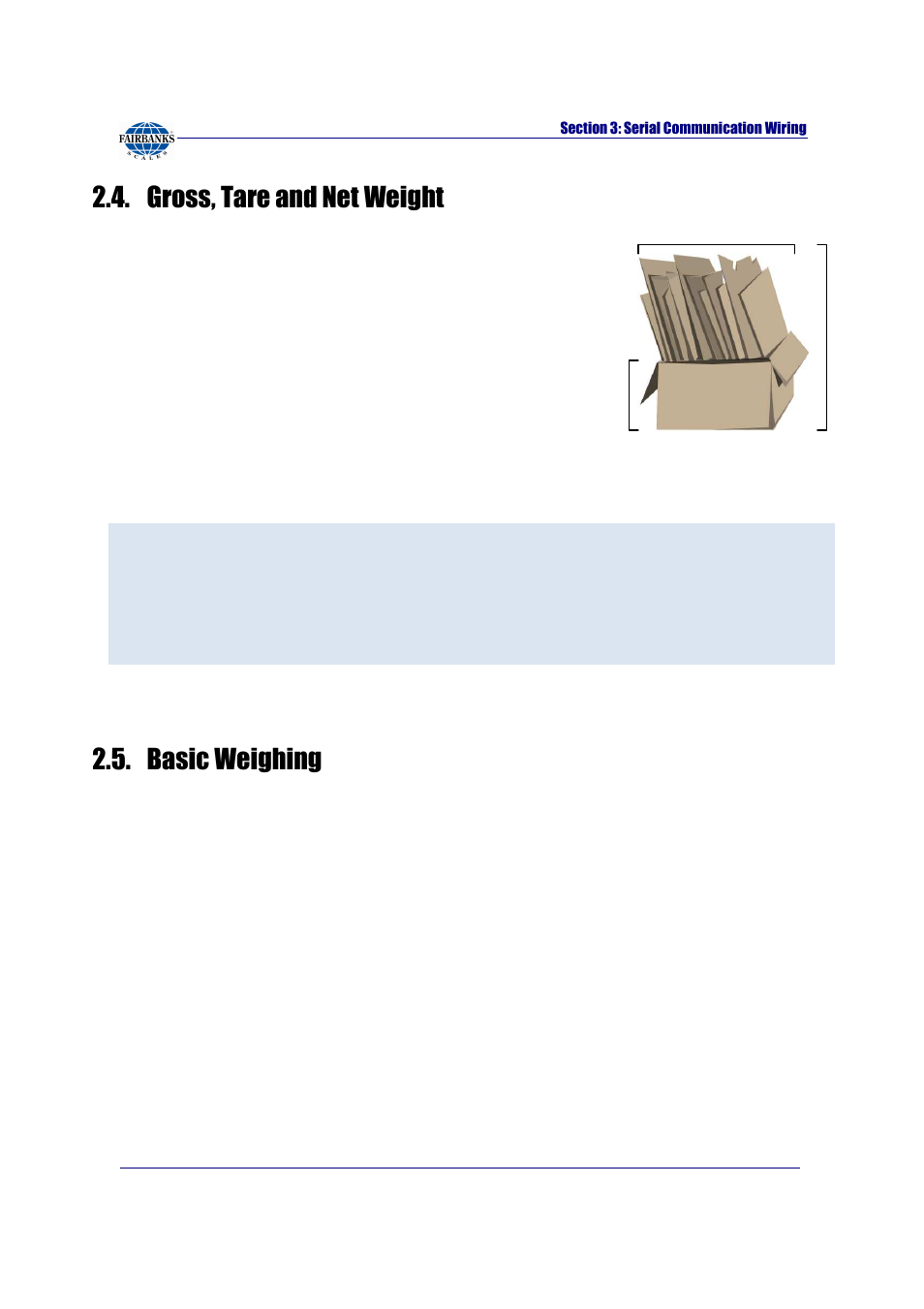 Gross, tare and net weight, Basic weighing, Working example | Fairbanks FB2255 Series Instrument PC2255 PC Software Utility Program User Manual | Page 16 / 79