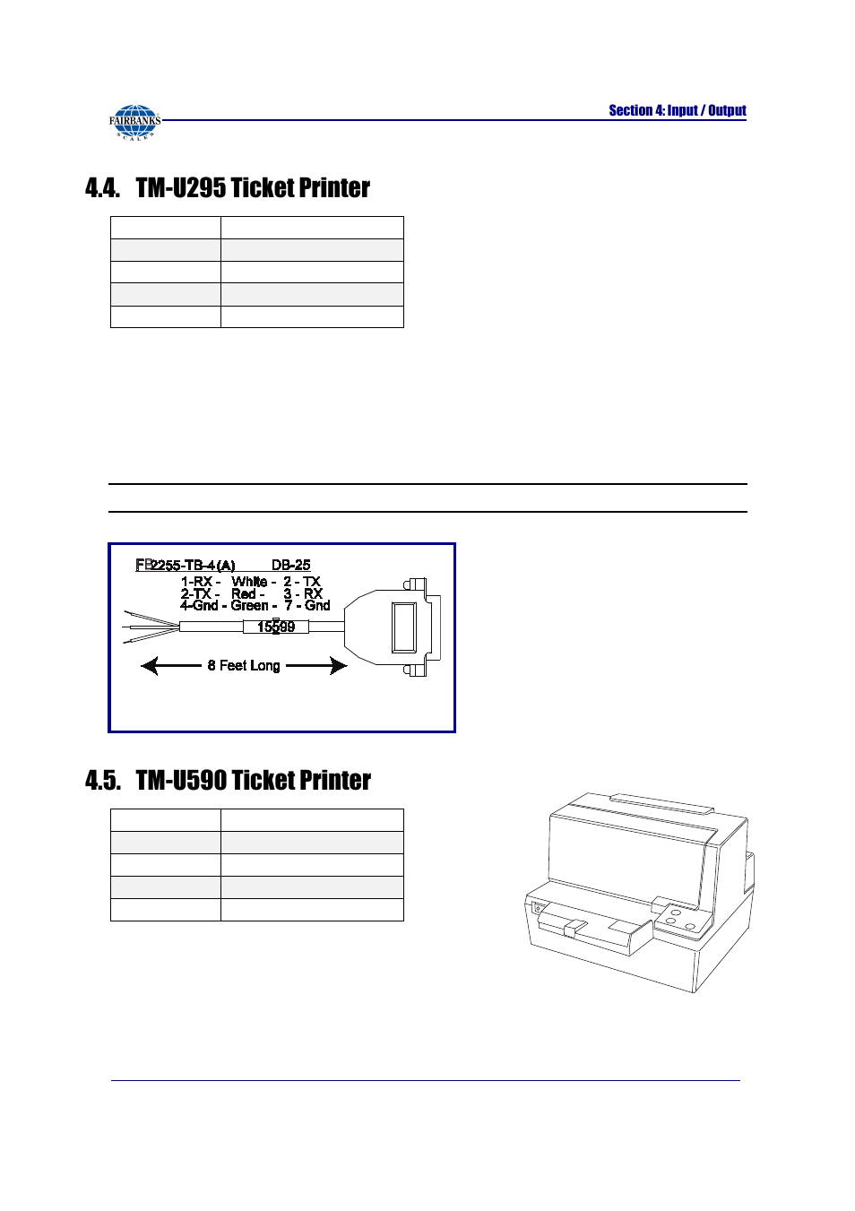 Tm-u295 ticket printer, Tm-u590 ticket printer | Fairbanks FB2255 Series Instrument PC2255 PC Software Utility Program User Manual | Page 33 / 79