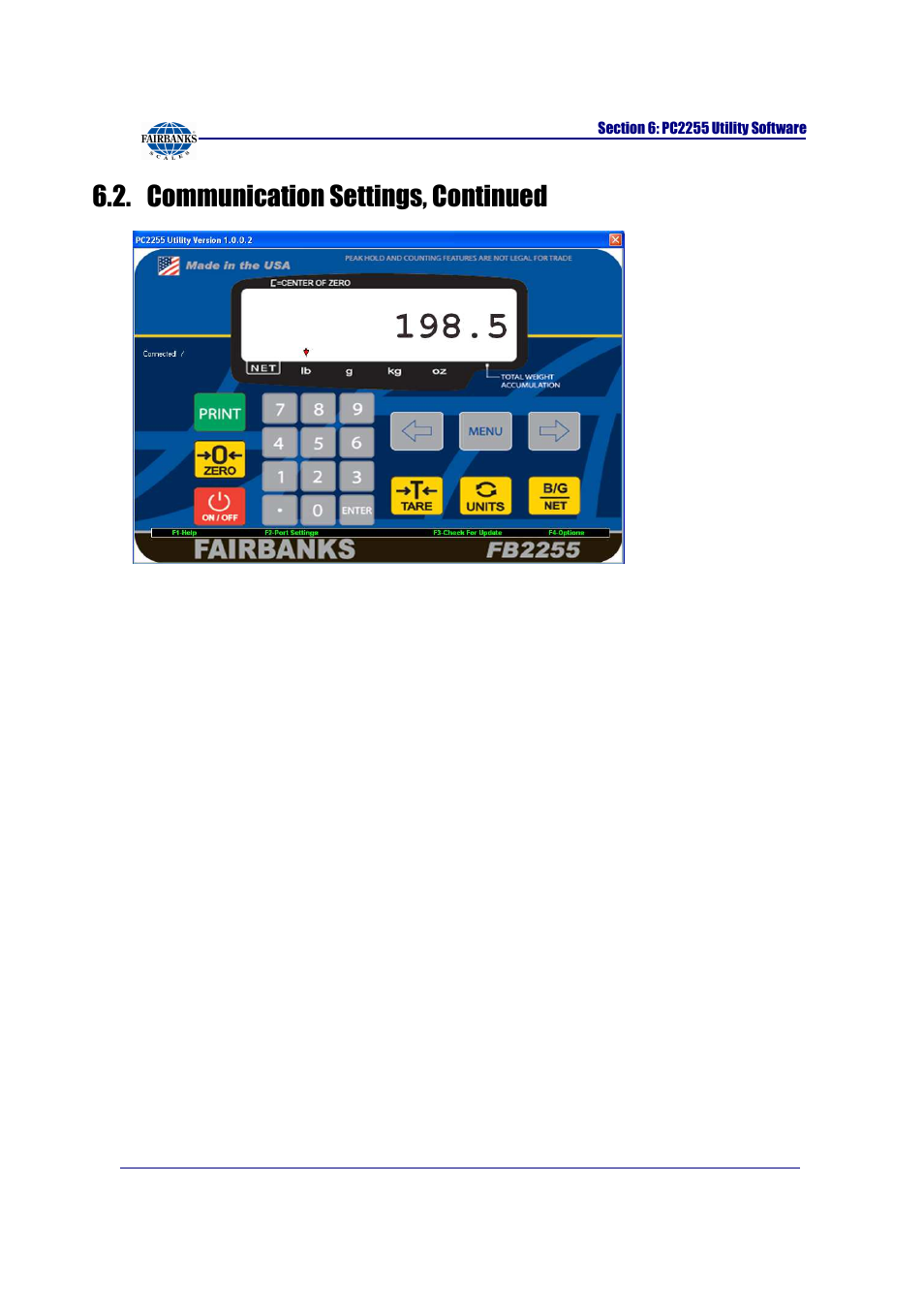 Communication settings, continued | Fairbanks FB2255 Series Instrument PC2255 PC Software Utility Program User Manual | Page 50 / 79