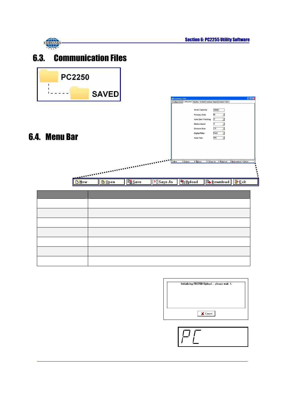 Communication files, Menu bar, Pc2255\saved | Fairbanks FB2255 Series Instrument PC2255 PC Software Utility Program User Manual | Page 51 / 79