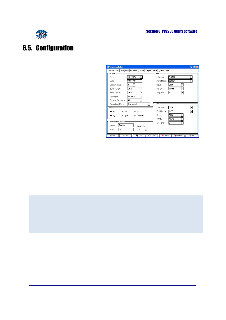 Configuration | Fairbanks FB2255 Series Instrument PC2255 PC Software Utility Program User Manual | Page 53 / 79