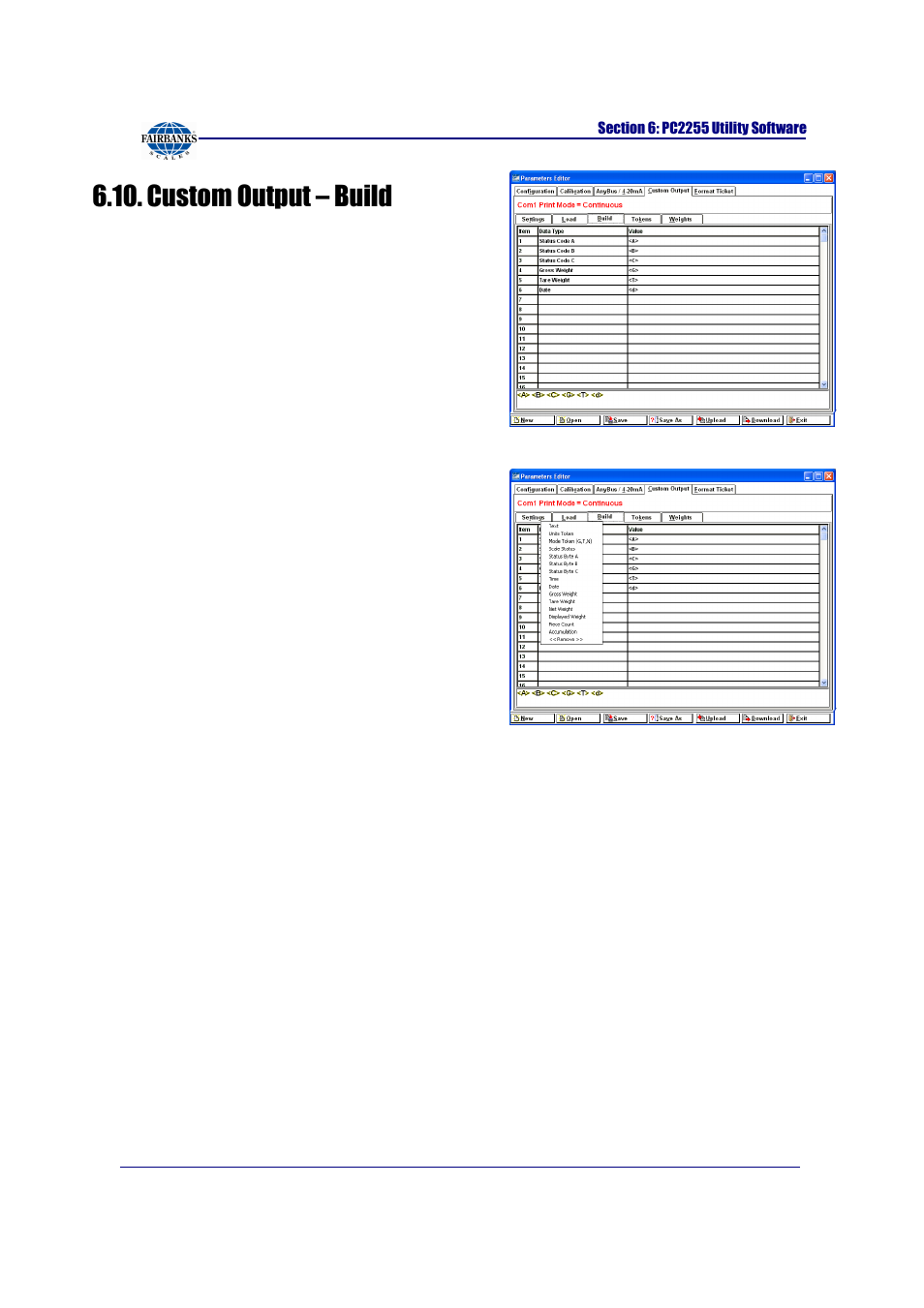 Custom output – build | Fairbanks FB2255 Series Instrument PC2255 PC Software Utility Program User Manual | Page 59 / 79