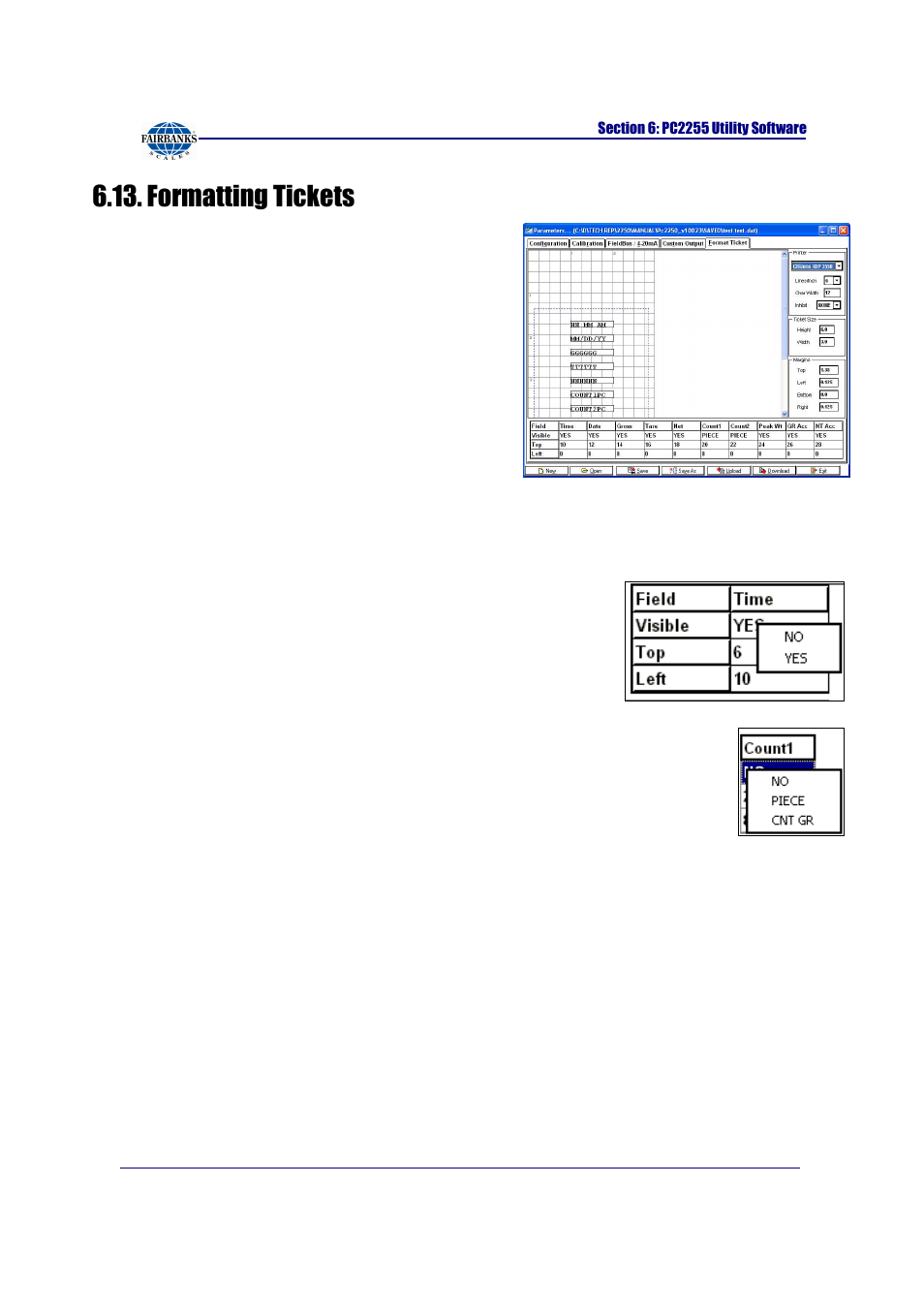 Formatting tickets | Fairbanks FB2255 Series Instrument PC2255 PC Software Utility Program User Manual | Page 62 / 79