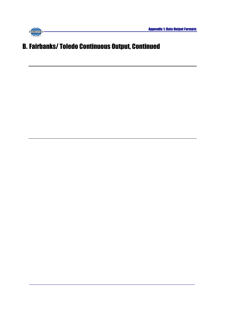 B. fairbanks/ toledo continuous output, continued | Fairbanks FB2255 Series Instrument PC2255 PC Software Utility Program User Manual | Page 67 / 79