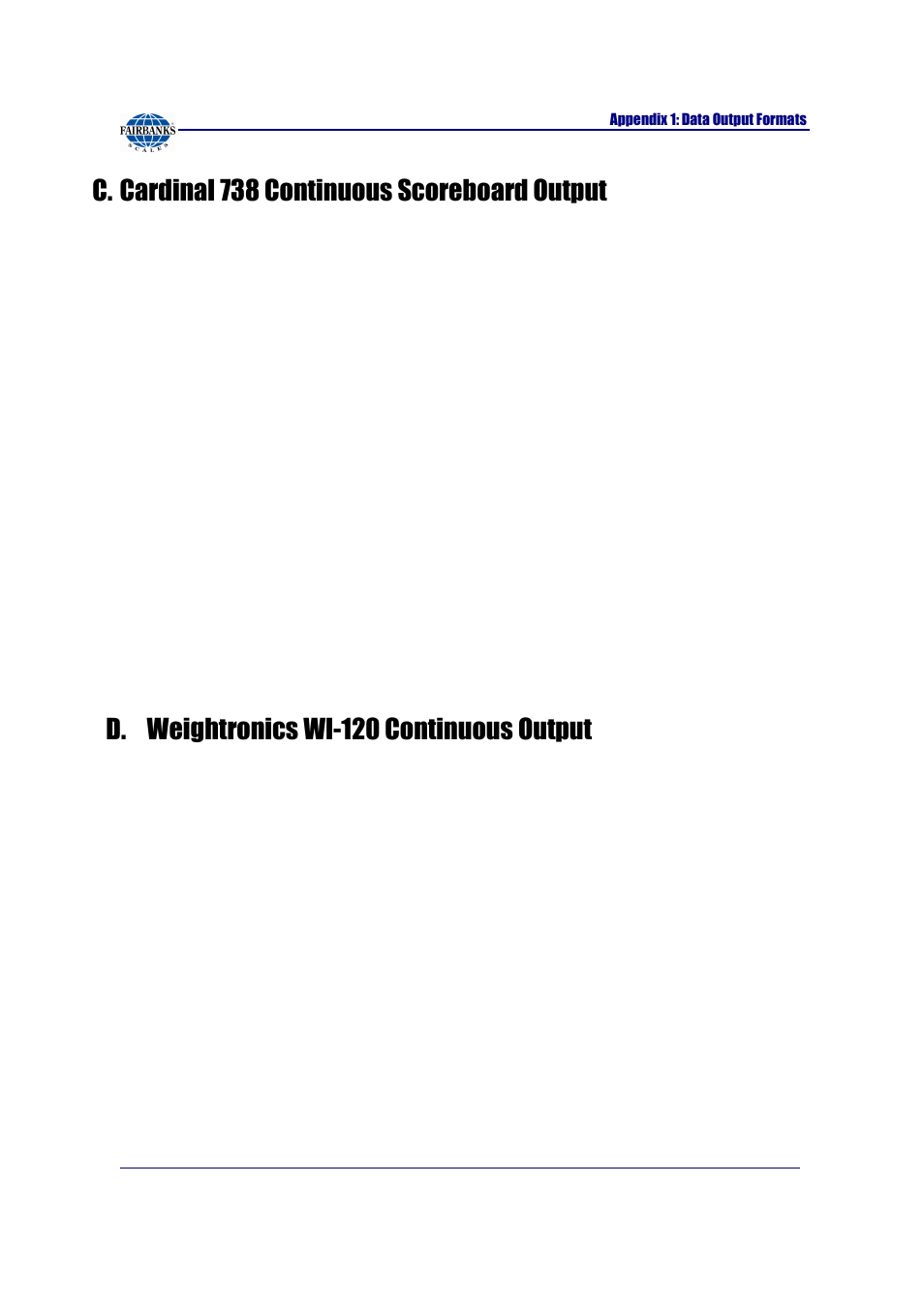 C. cardinal 738 continuous scoreboard output, D. weightronics wi-120 continuous output | Fairbanks FB2255 Series Instrument PC2255 PC Software Utility Program User Manual | Page 68 / 79