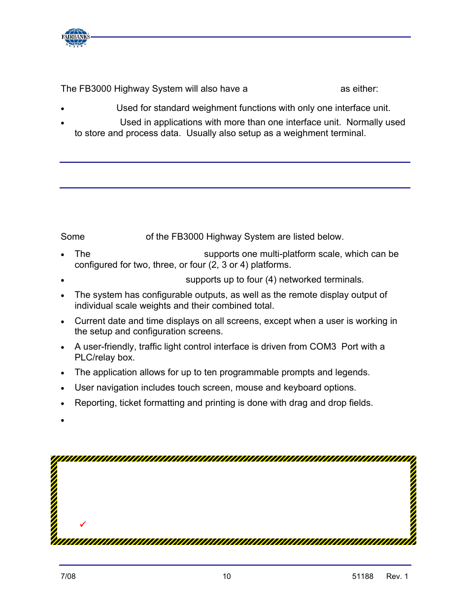 Description, continued, Main program features | Fairbanks FB3000 Highway System Application User Manual | Page 10 / 96