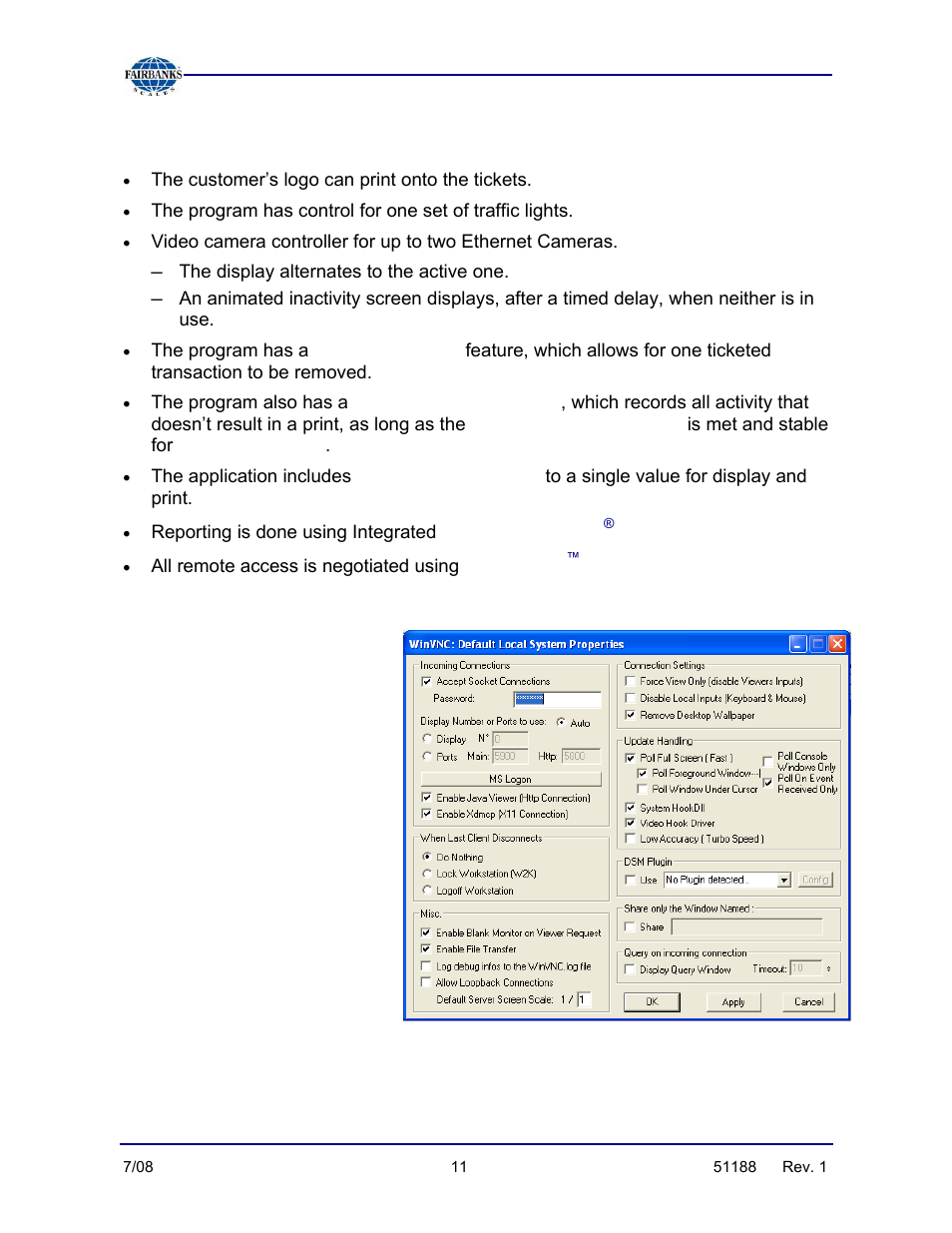 Main program features, continued, Crystal reports, Engine | Ultra vnc | Fairbanks FB3000 Highway System Application User Manual | Page 11 / 96