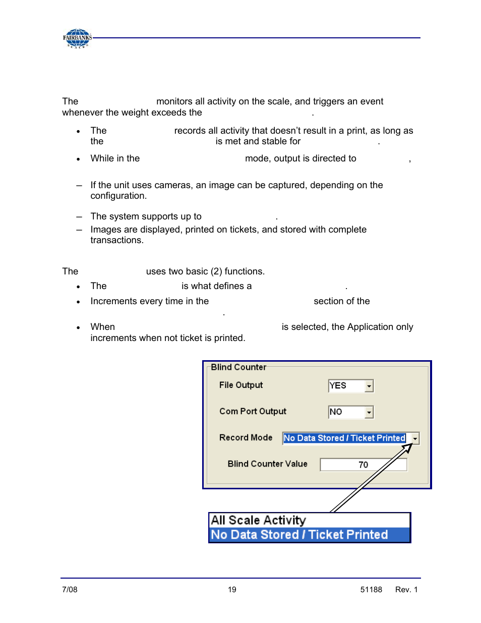 Blind counter functionality, Blind counter, All scale activity | Record mode, No data stored / ticket printed | Fairbanks FB3000 Highway System Application User Manual | Page 19 / 96