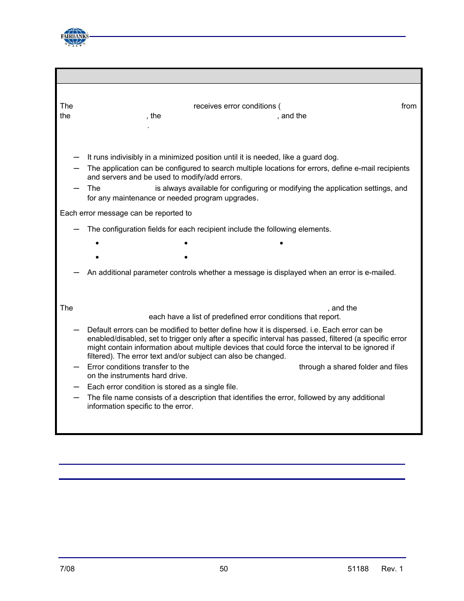 Appendix i, Error codes | Fairbanks FB3000 Highway System Application User Manual | Page 50 / 96