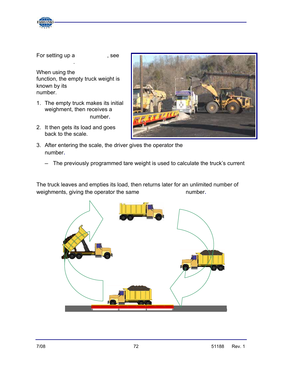 Using a stored tare weight, Truck/loop id | Fairbanks FB3000 Highway System Application User Manual | Page 72 / 96