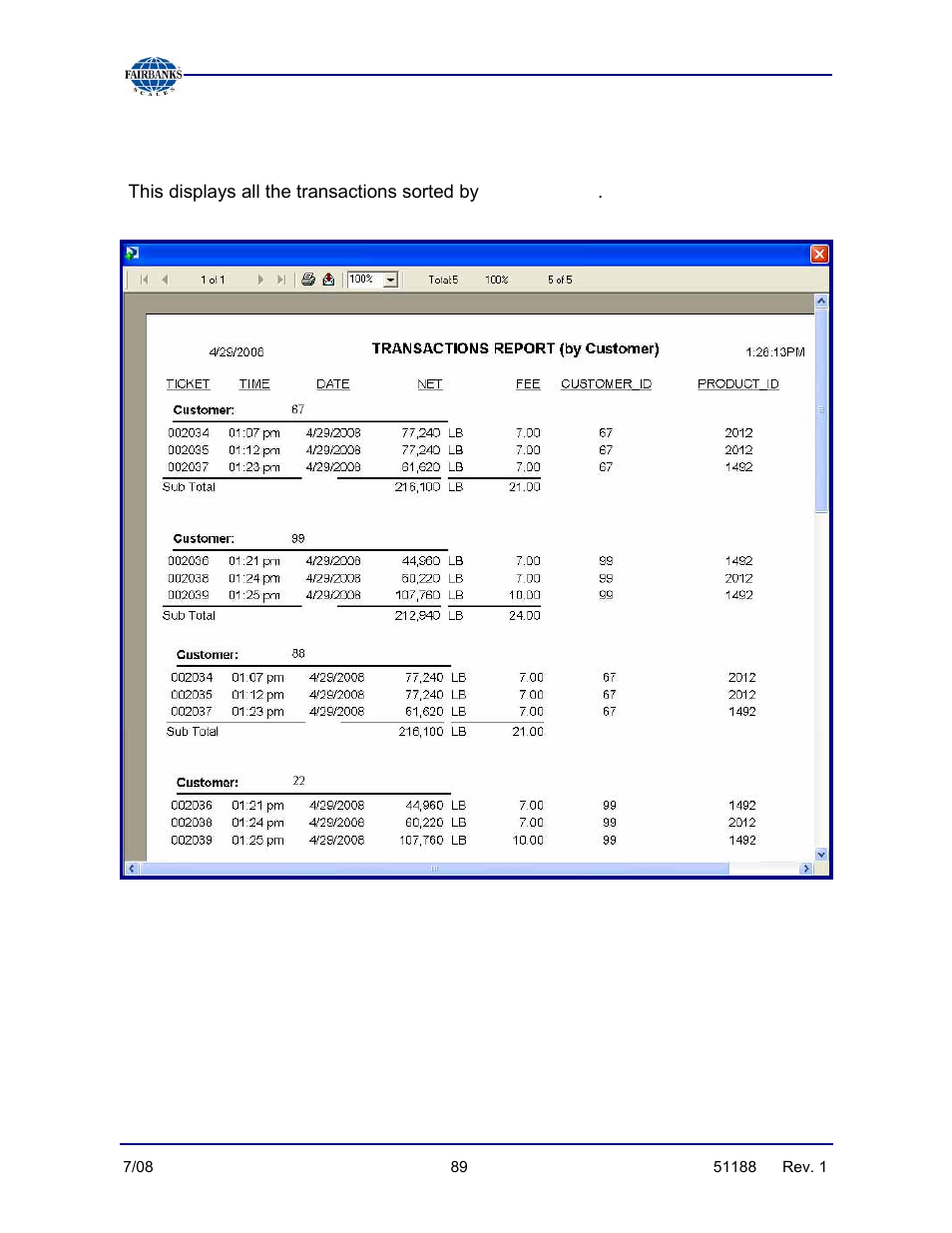 Report by customer report, Customers | Fairbanks FB3000 Highway System Application User Manual | Page 89 / 96