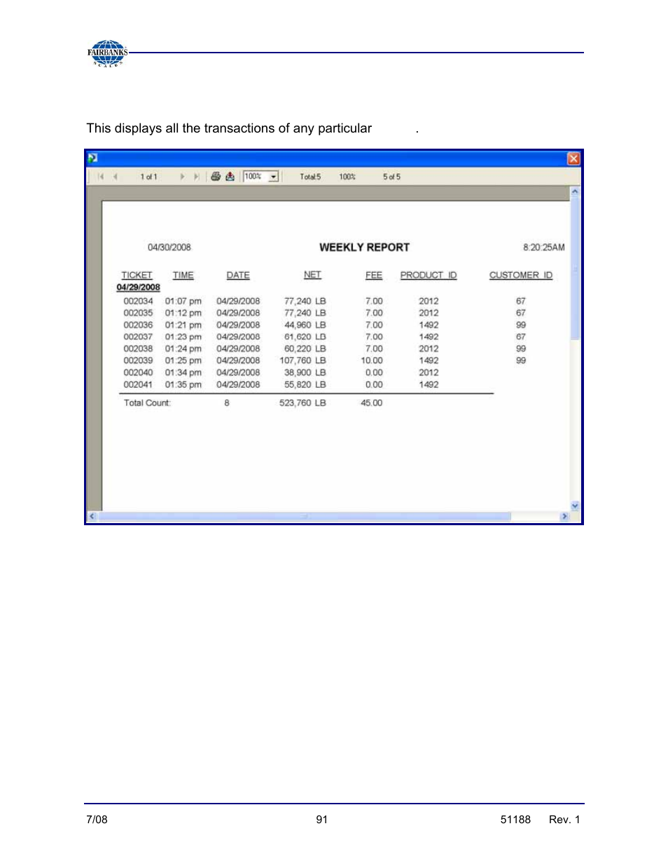 Weekly to date report, Week | Fairbanks FB3000 Highway System Application User Manual | Page 91 / 96