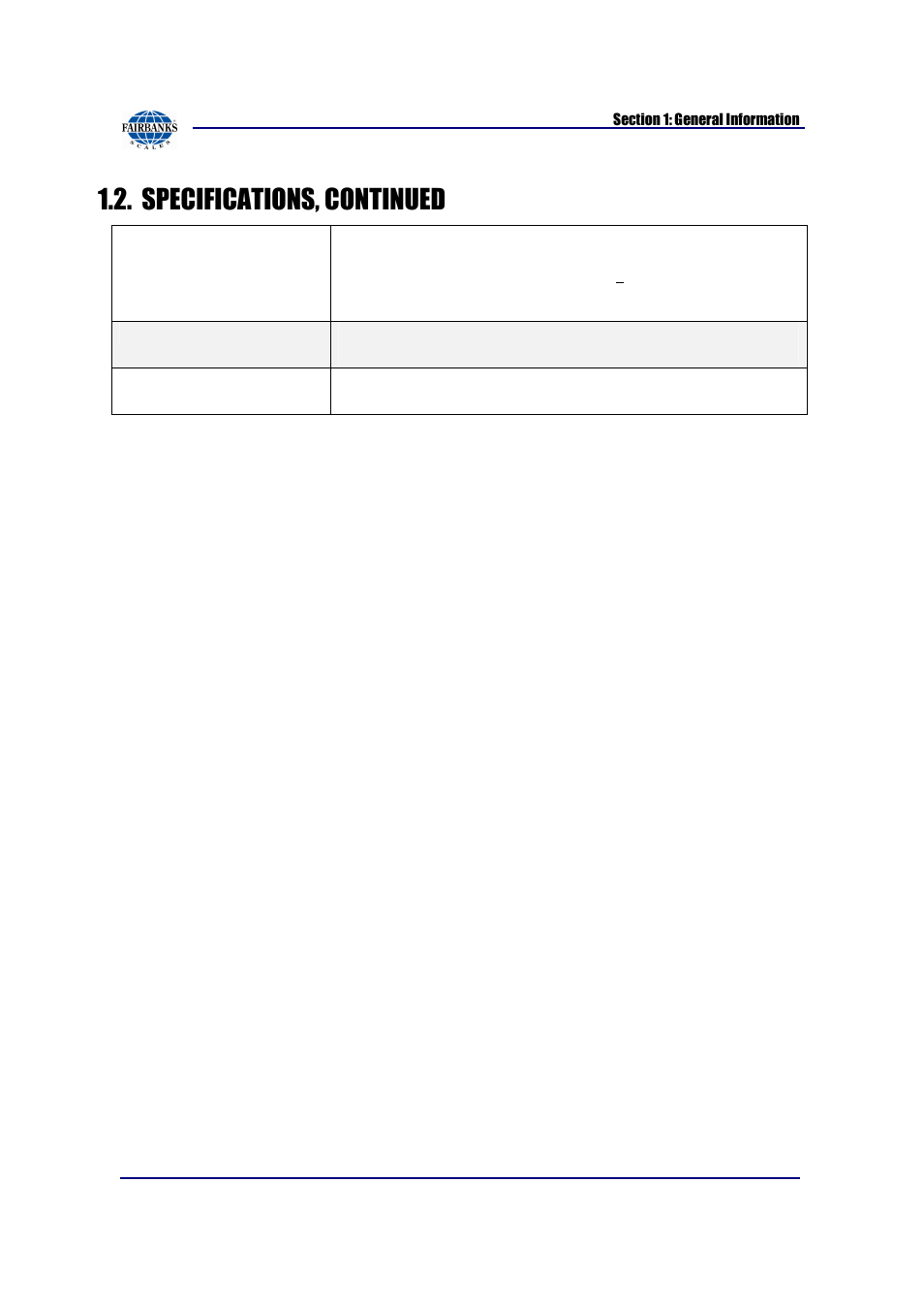 Specifications, continued | Fairbanks FB2550 SERIES User Manual | Page 10 / 186