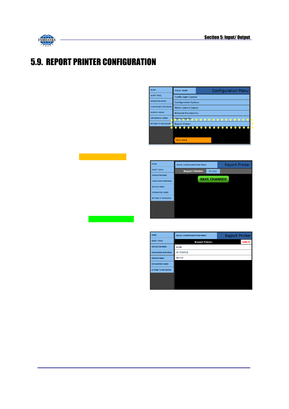 Report printer configuration | Fairbanks FB2550 SERIES User Manual | Page 105 / 186