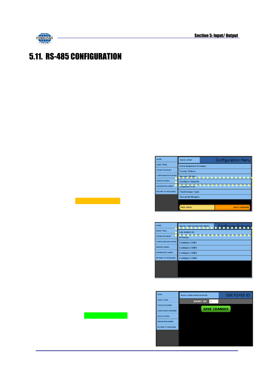 Rs-485 configuration | Fairbanks FB2550 SERIES User Manual | Page 108 / 186