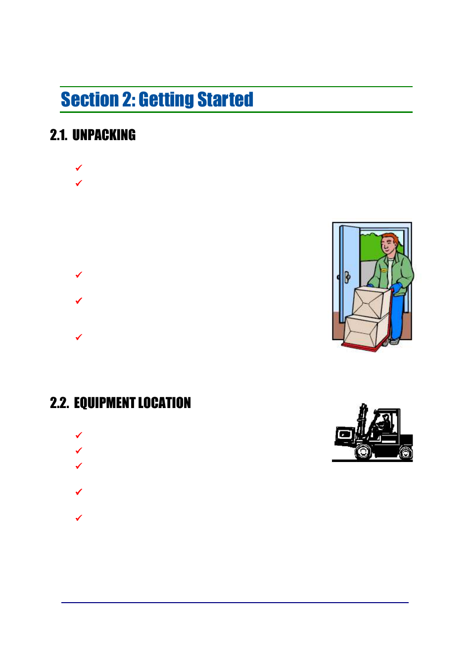Unpacking, Equipment location | Fairbanks FB2550 SERIES User Manual | Page 11 / 186