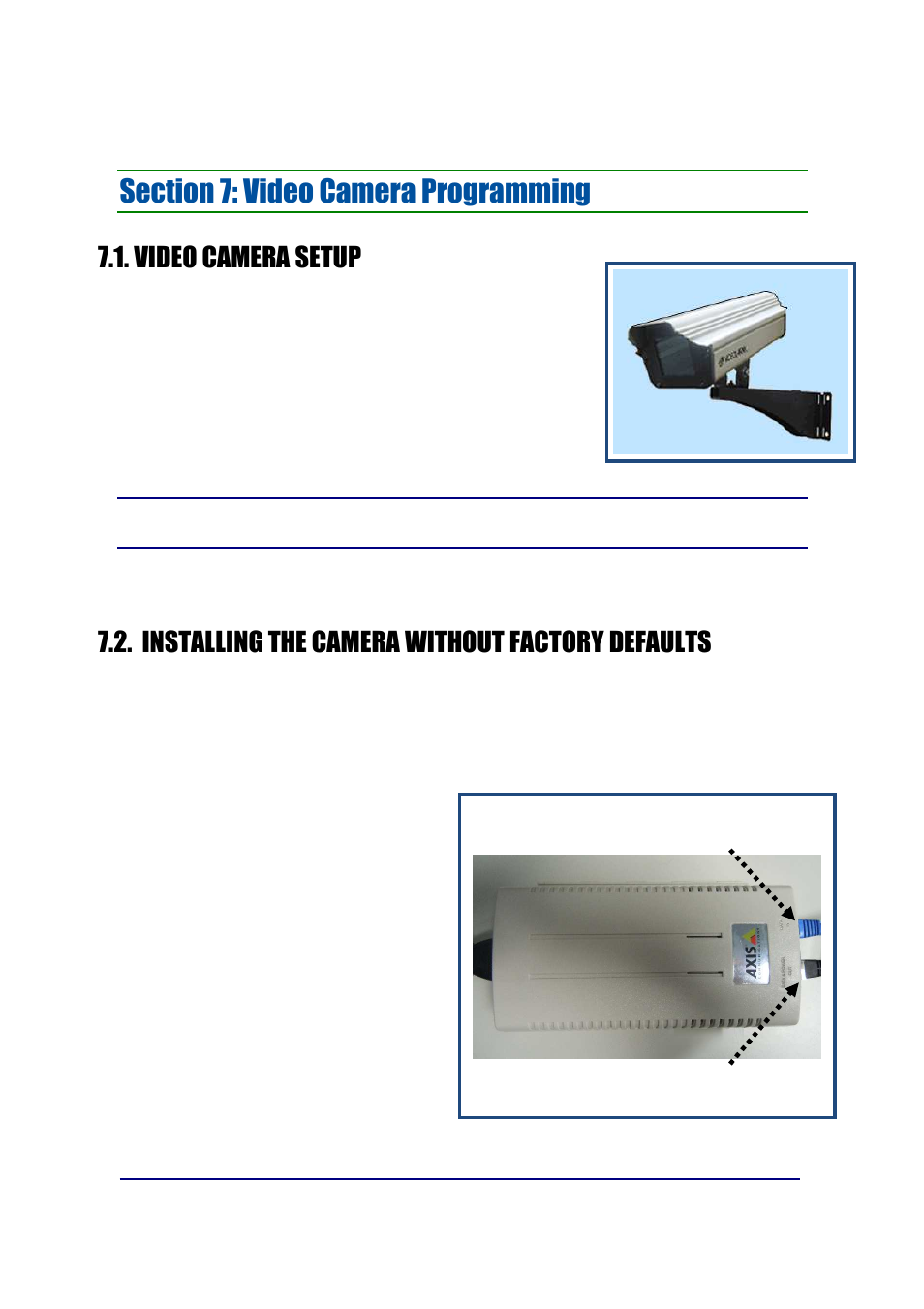 Video camera setup, Installing the camera without factory defaults | Fairbanks FB2550 SERIES User Manual | Page 131 / 186
