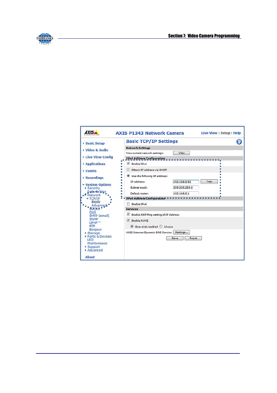 Axis network setup | Fairbanks FB2550 SERIES User Manual | Page 134 / 186