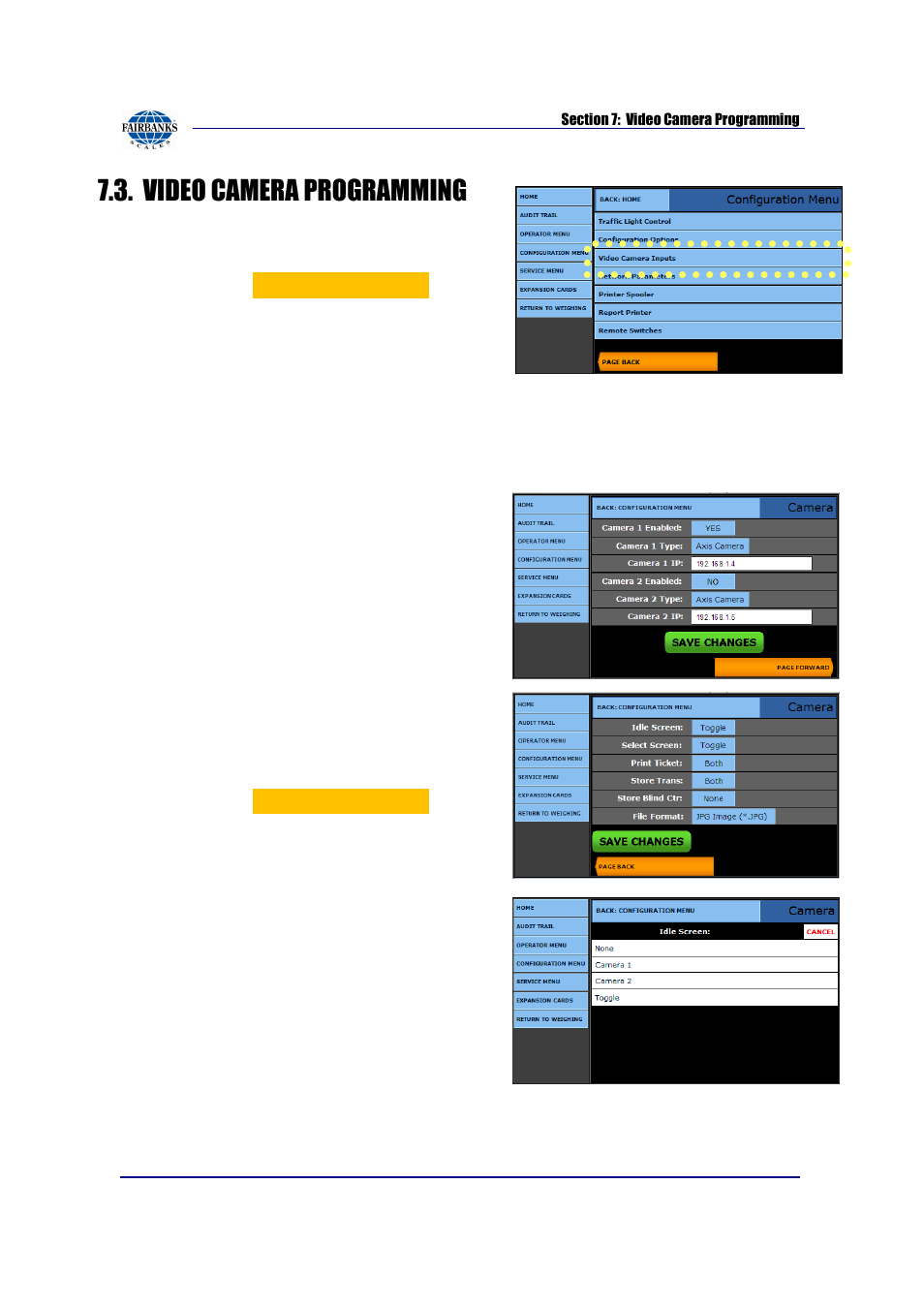 Video camera programming | Fairbanks FB2550 SERIES User Manual | Page 136 / 186