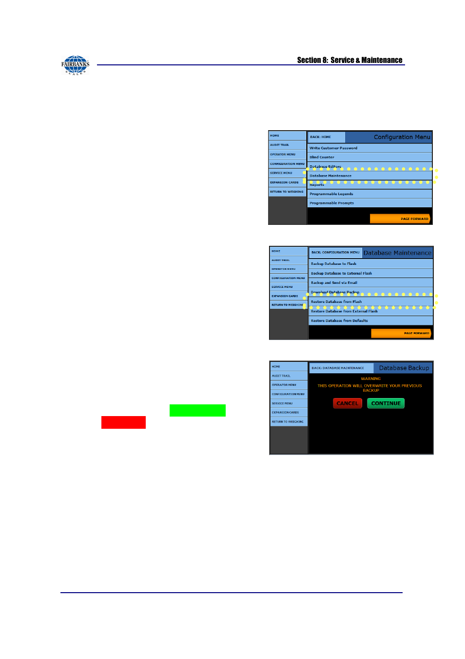 Database backup, continued | Fairbanks FB2550 SERIES User Manual | Page 140 / 186