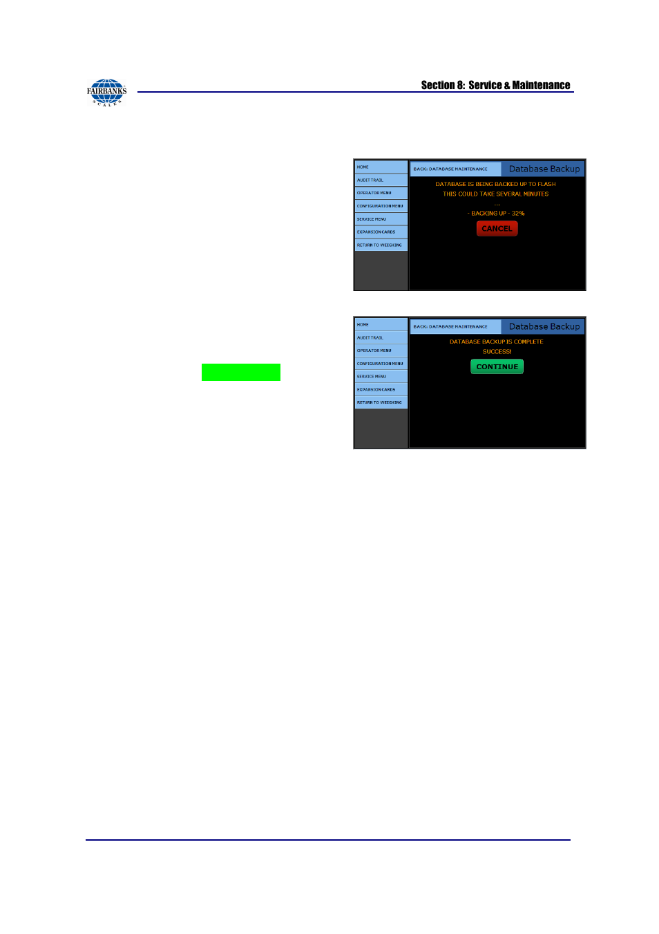 Database backup, continued | Fairbanks FB2550 SERIES User Manual | Page 141 / 186