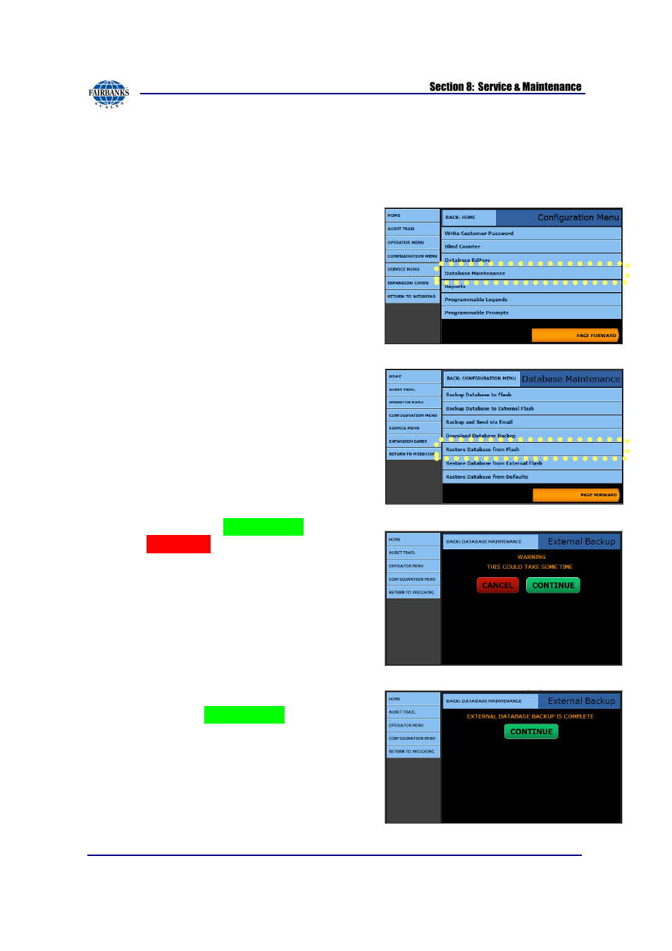 Database backup, continued | Fairbanks FB2550 SERIES User Manual | Page 142 / 186