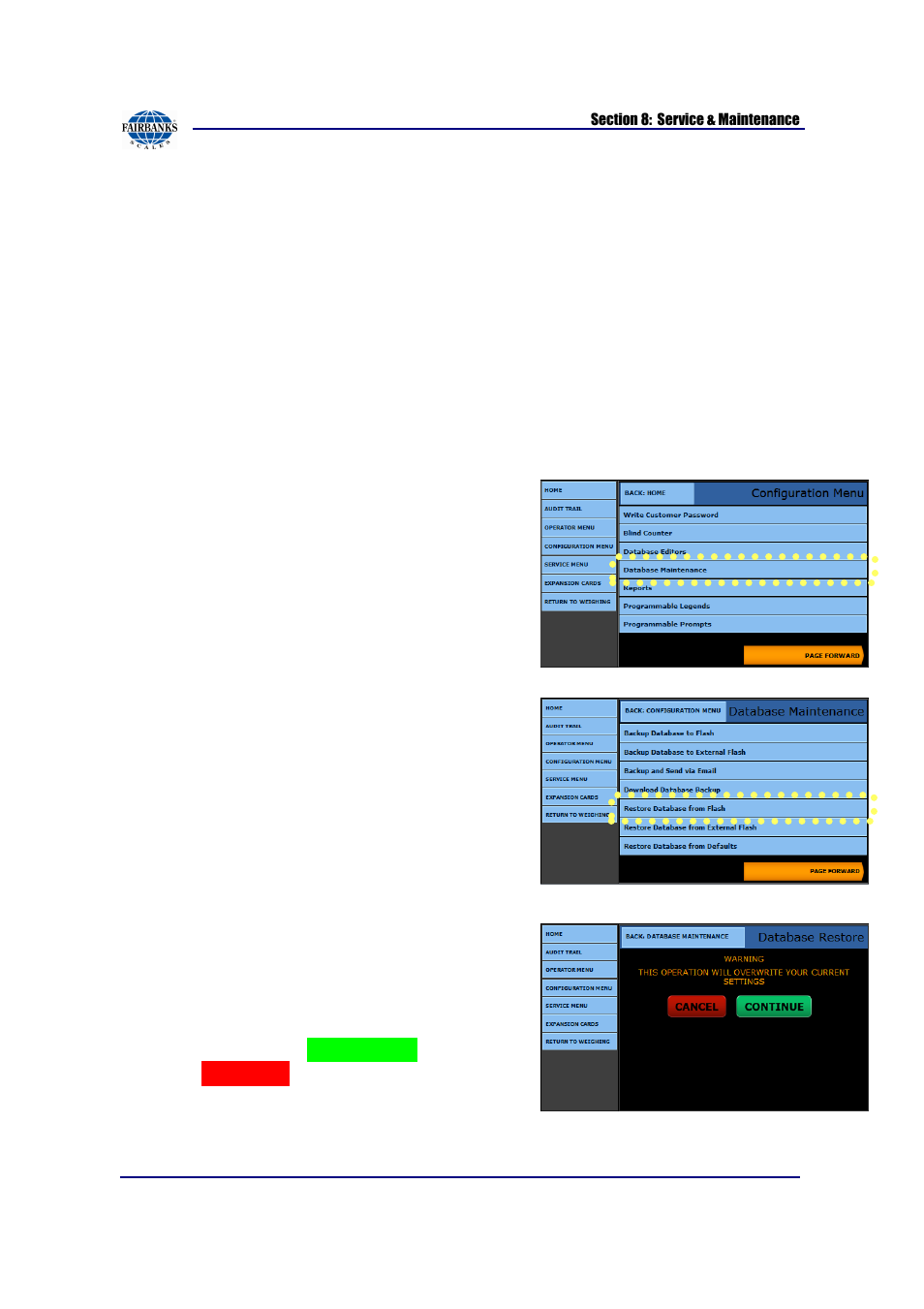 Database restore | Fairbanks FB2550 SERIES User Manual | Page 145 / 186
