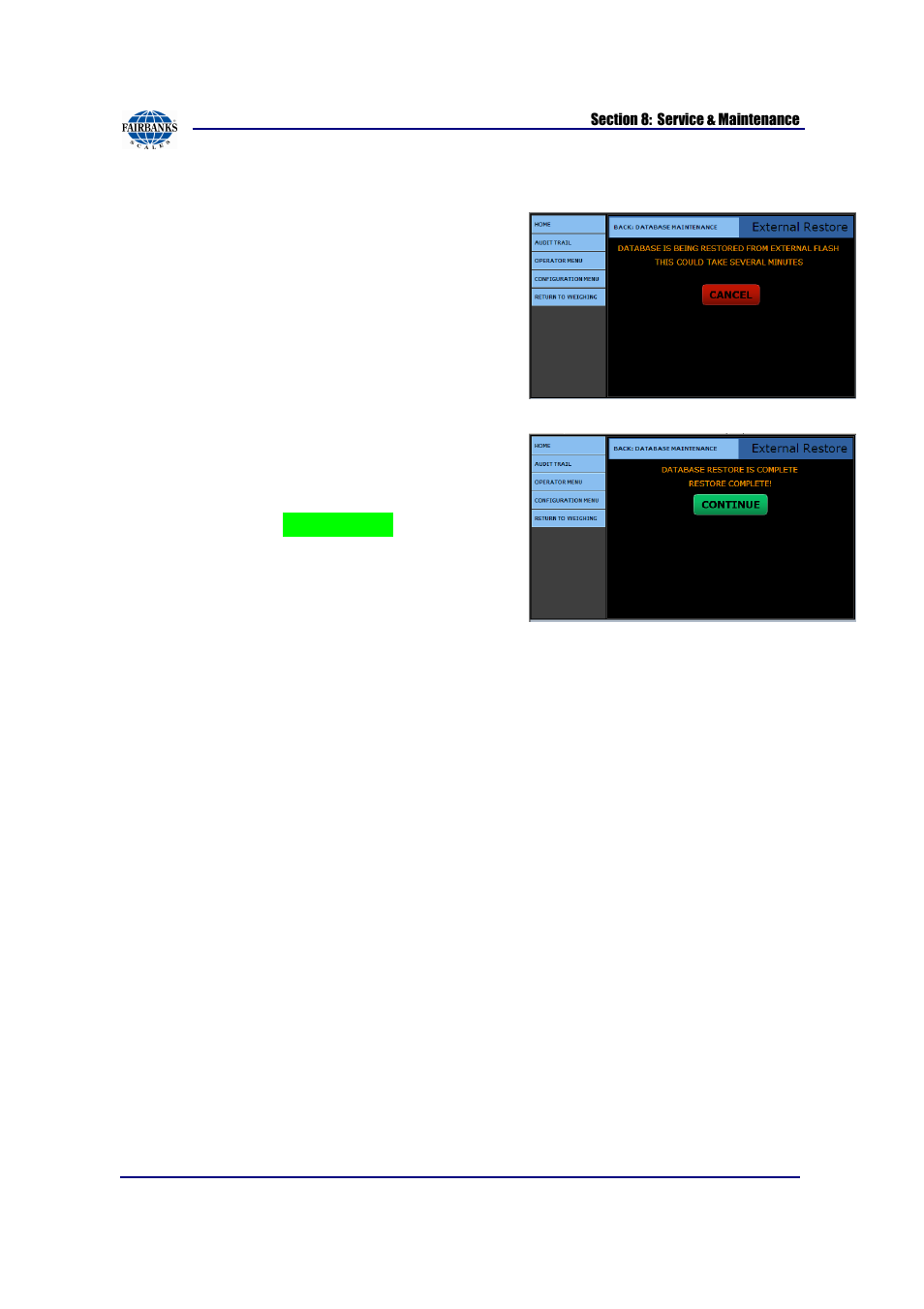 Database restore, continued | Fairbanks FB2550 SERIES User Manual | Page 147 / 186