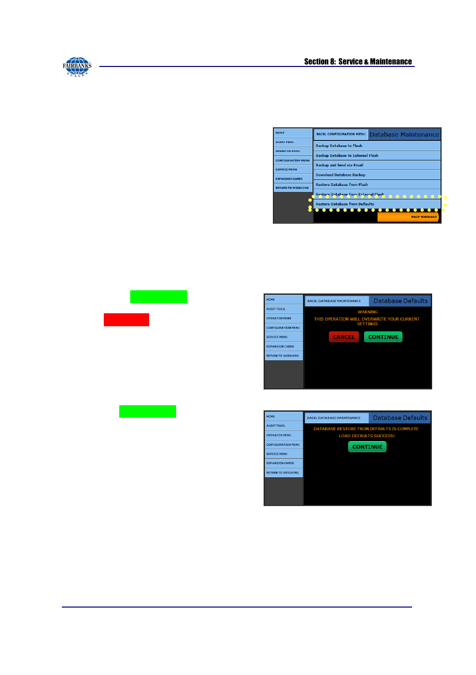 Database restore, continued | Fairbanks FB2550 SERIES User Manual | Page 148 / 186