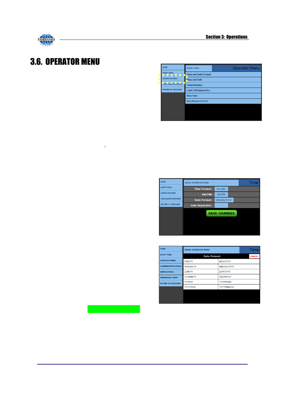 Operator menu, Time and date format | Fairbanks FB2550 SERIES User Manual | Page 23 / 186