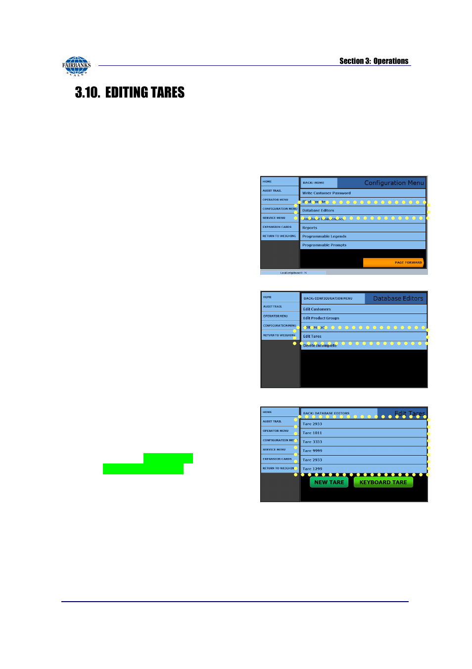 Editing tares, Adding or editing tares | Fairbanks FB2550 SERIES User Manual | Page 36 / 186